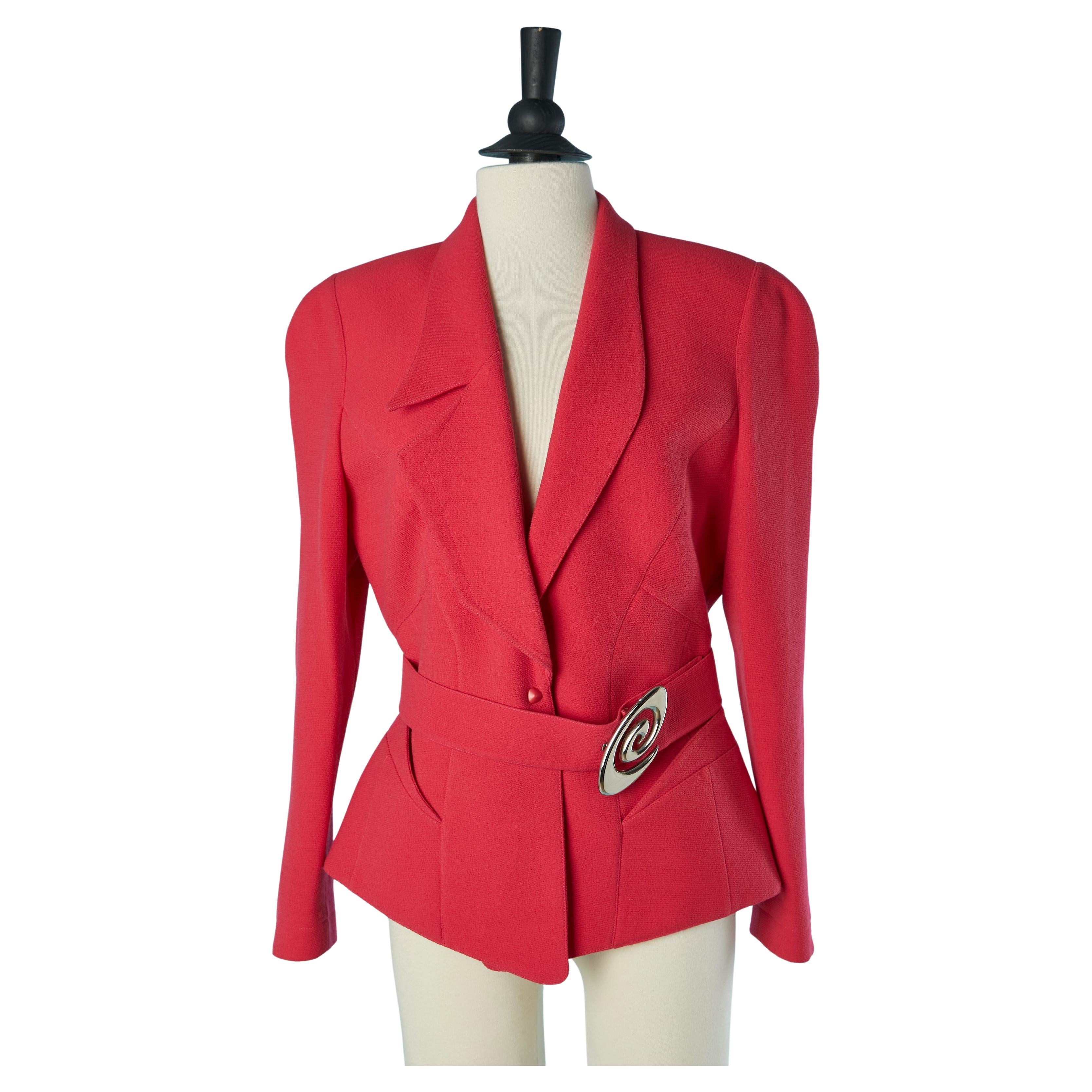 Raspberry pink single breasted jacket with asymmetrical collar THIERRY MUGLER