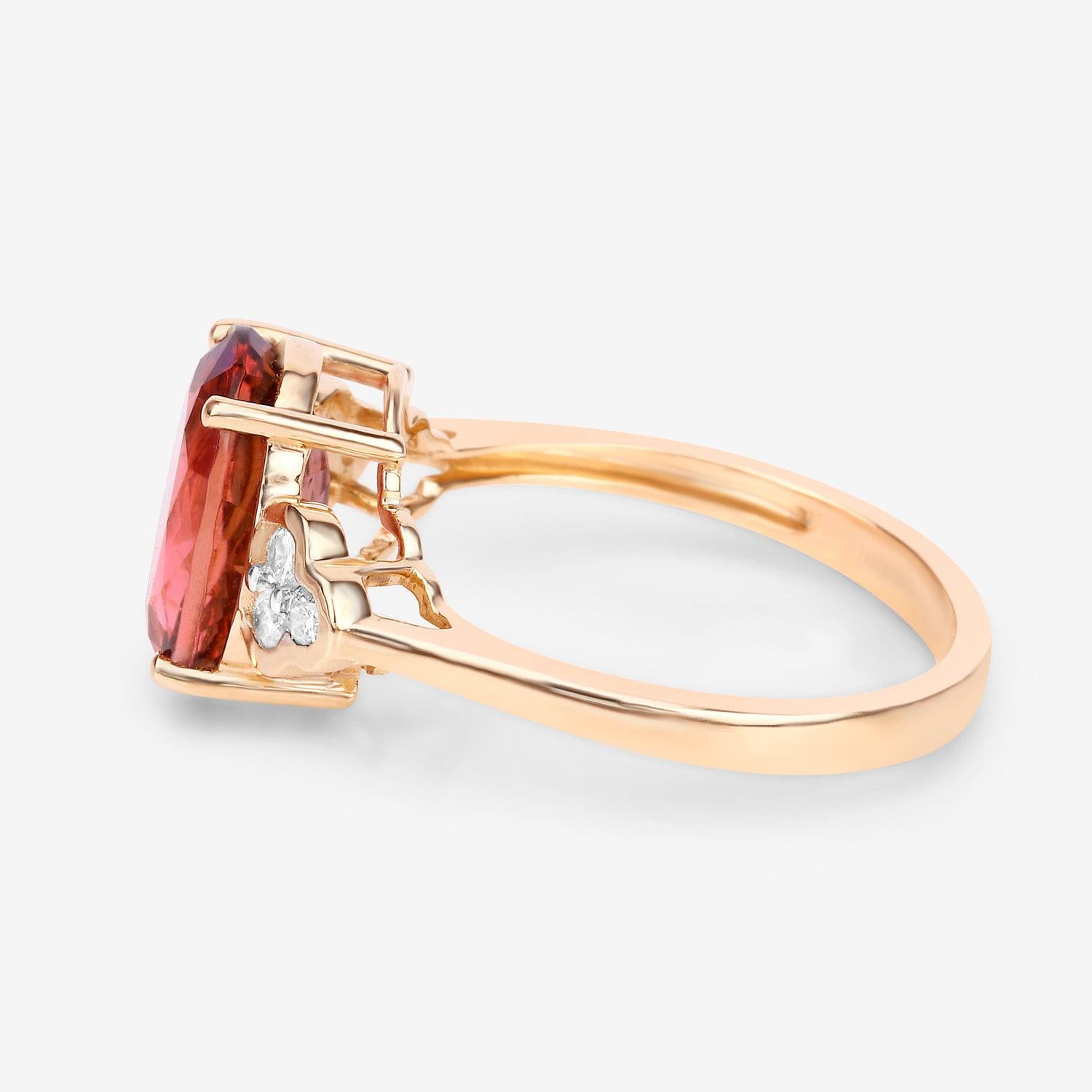 Women's Raspberry Pink Tourmaline Cocktail Ring With Diamonds Total 3.30 Carats 14K Gold For Sale