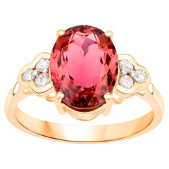 Bague cocktail en or 14 carats avec tourmaline rose framboise et diamants totalisant 3,30 carats