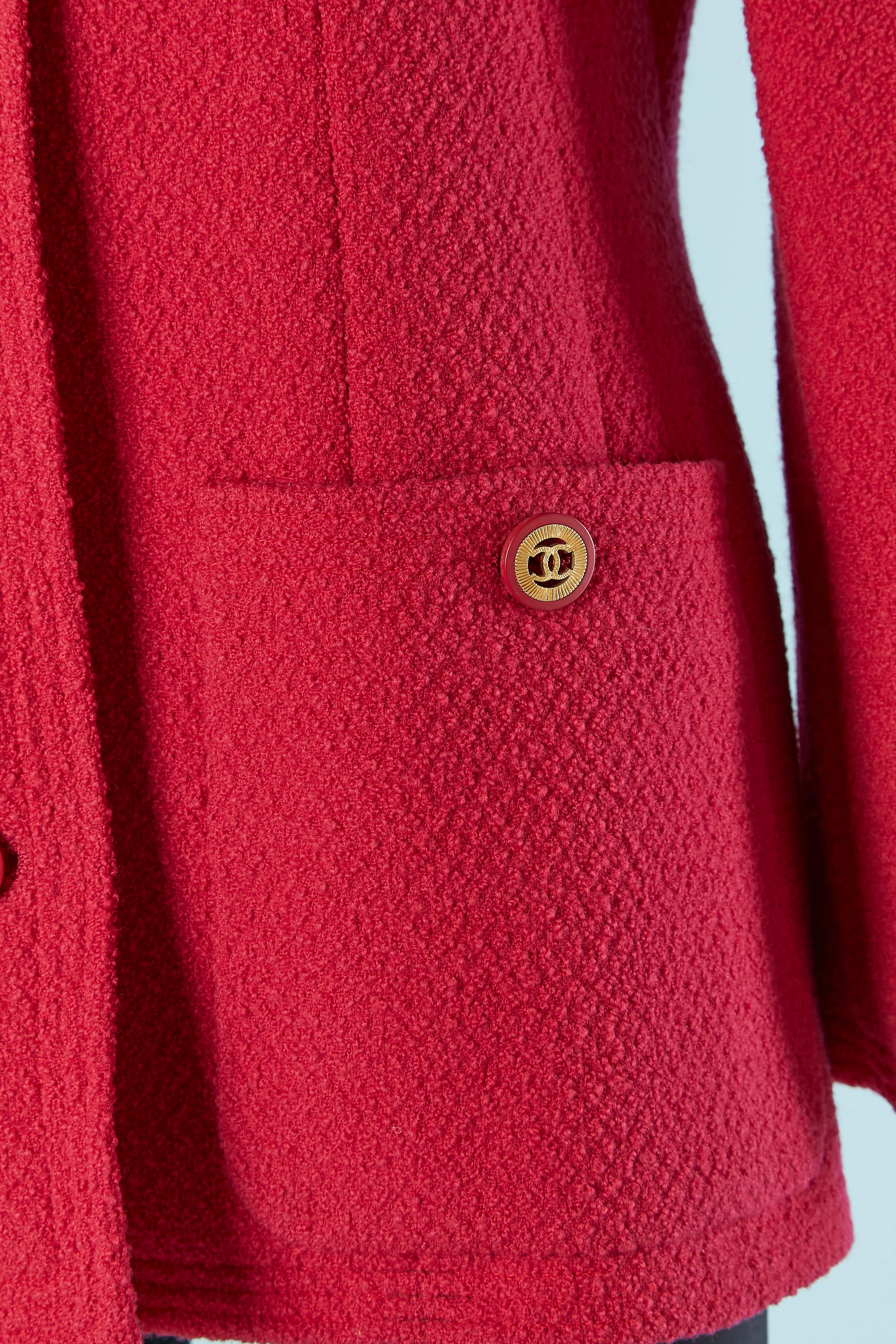Raspberry pink tweed single breasted jacket CHANEL In Excellent Condition For Sale In Saint-Ouen-Sur-Seine, FR