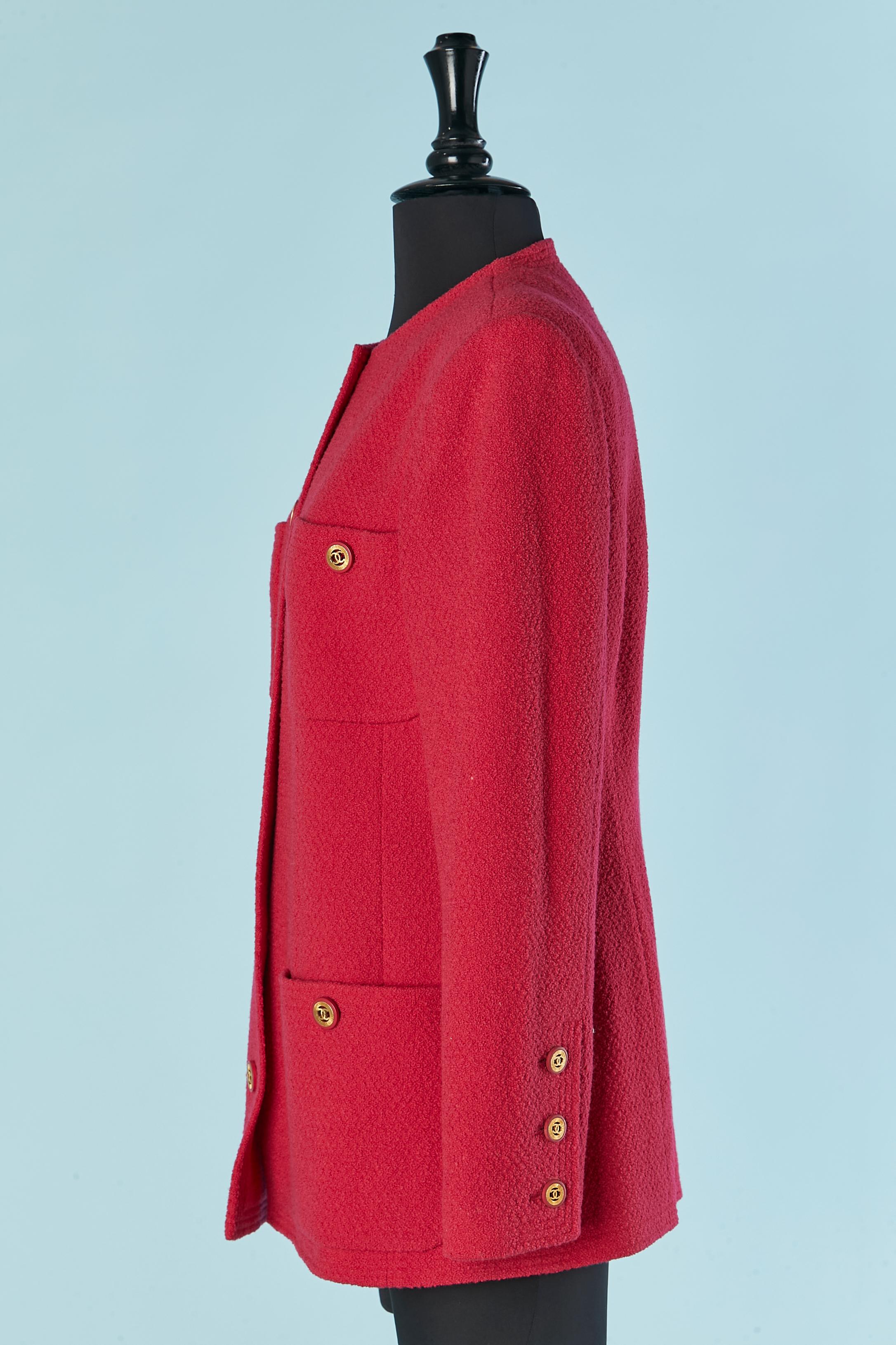 Raspberry pink tweed single breasted jacket CHANEL For Sale 1