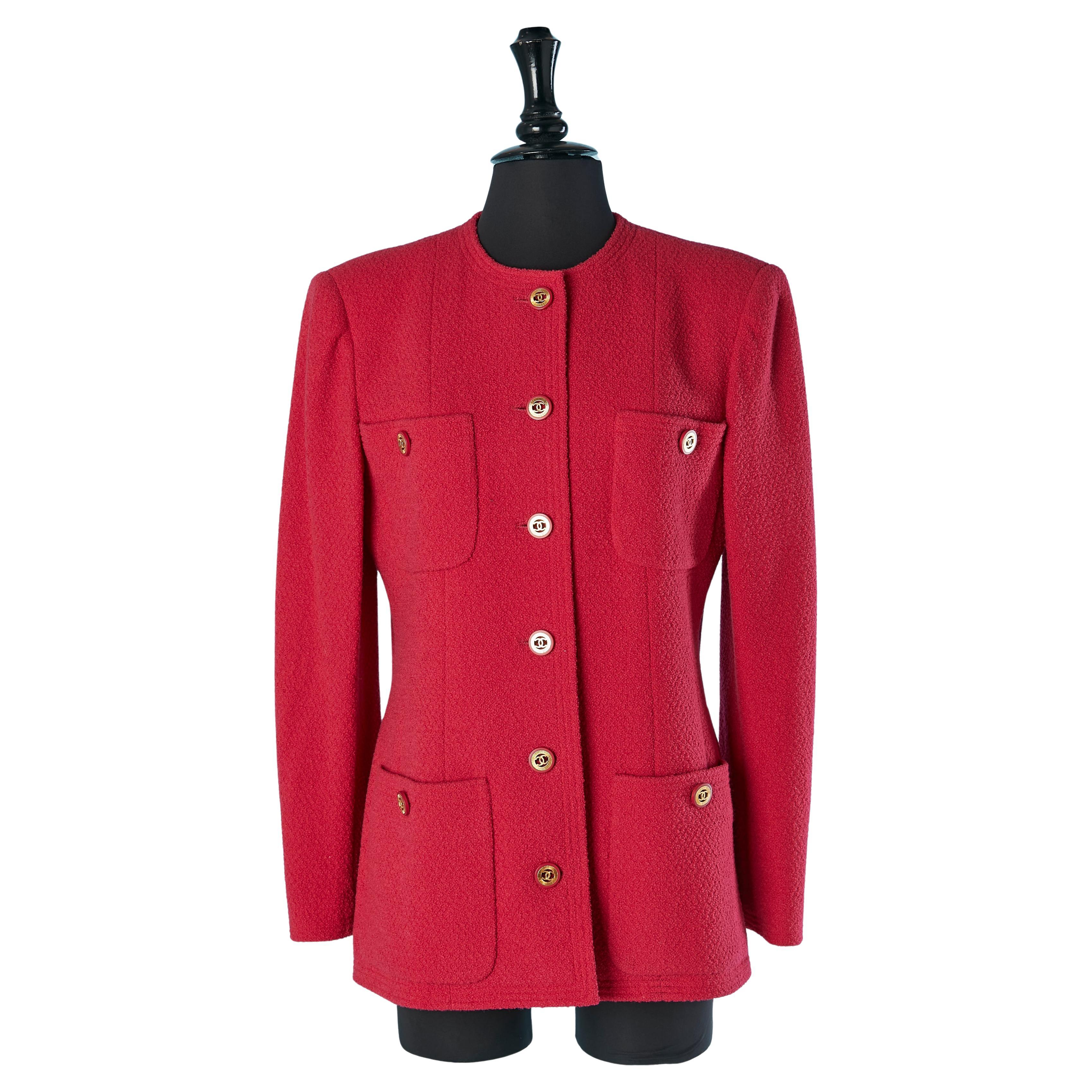 Raspberry pink tweed single breasted jacket CHANEL For Sale