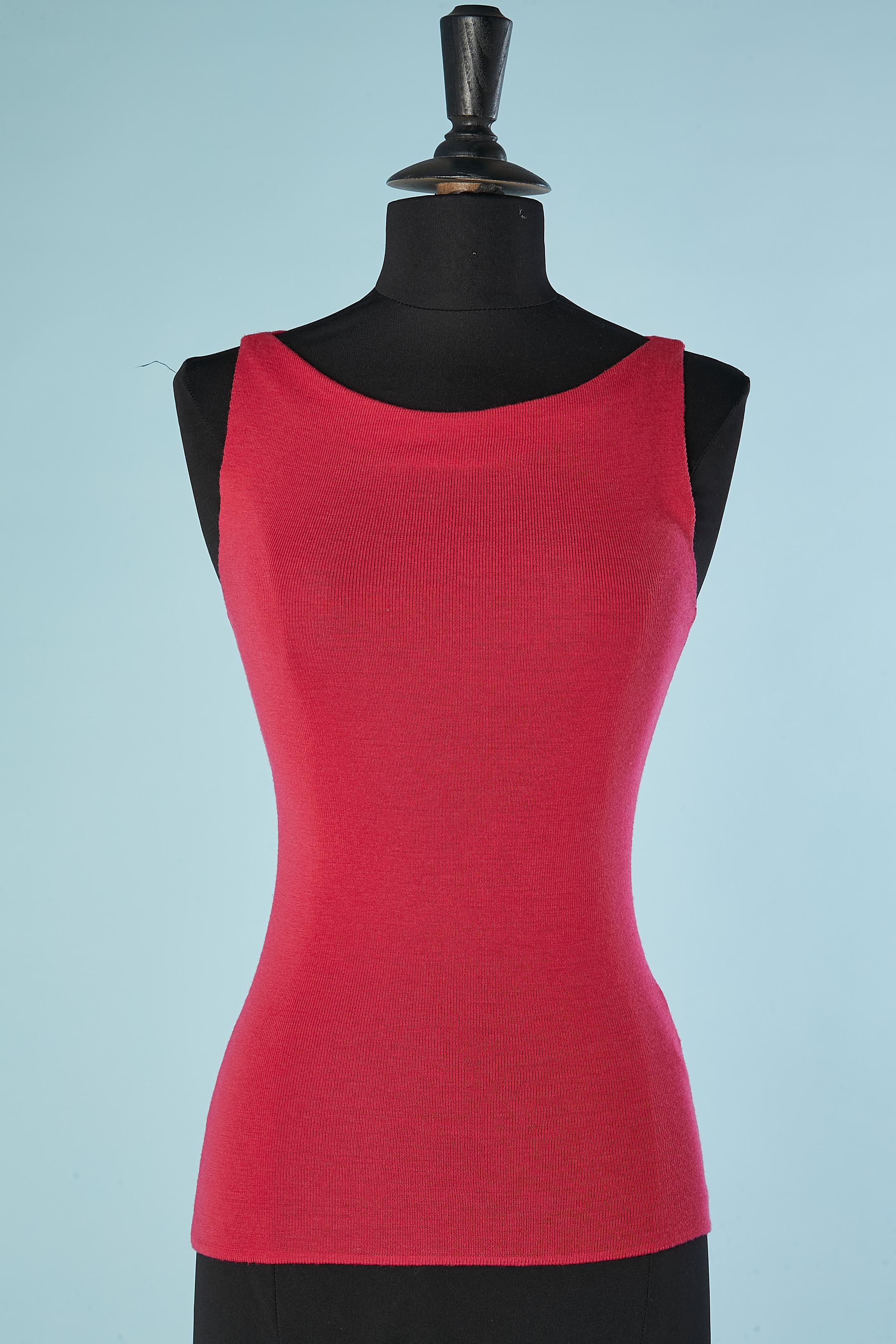 Raspberry pink wool knit tank-top and boléro. For Sale 3
