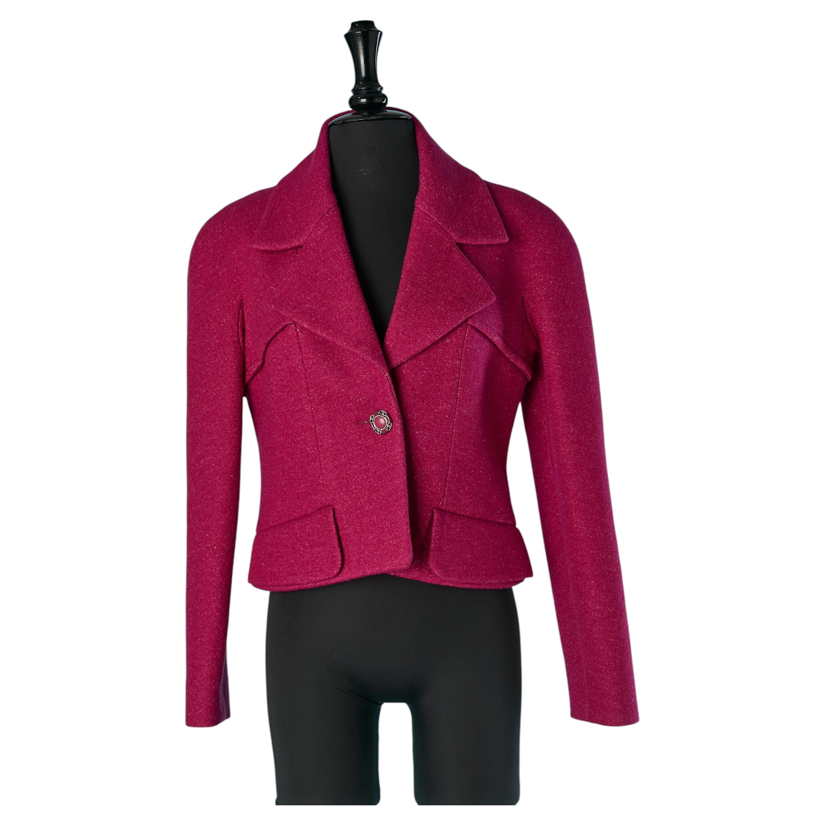 Chaqueta de lana rosa frambuesa de un solo pecho CHANEL en venta