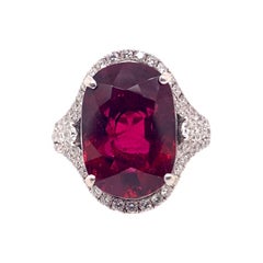 Raspberry Red Rubellite Tourmaline Diamond Cocktail Ring in 18k White Gold