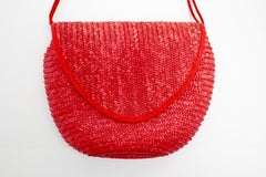 Raspberry Red Vintage Straw Crossbody Bag or Clutch Italy 1980s