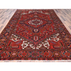 Raspberry Red Worn Wool Hand Knotted Vintage Zoroastrian Heris Rustic Feel Rug
