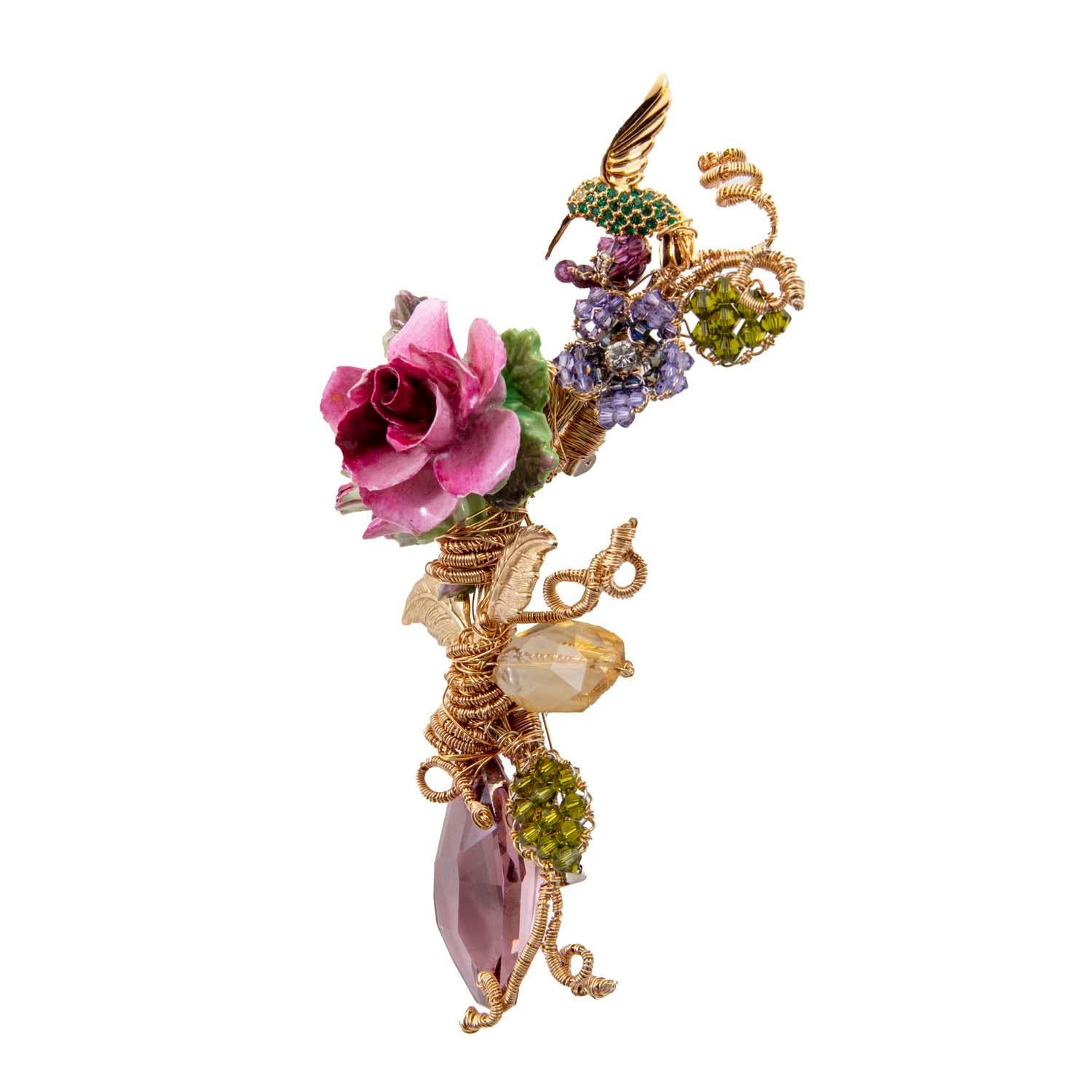 "Sparkling Lush Lily w/Baby Butterfly" Men's Lapel Pin by Mindy Lam For