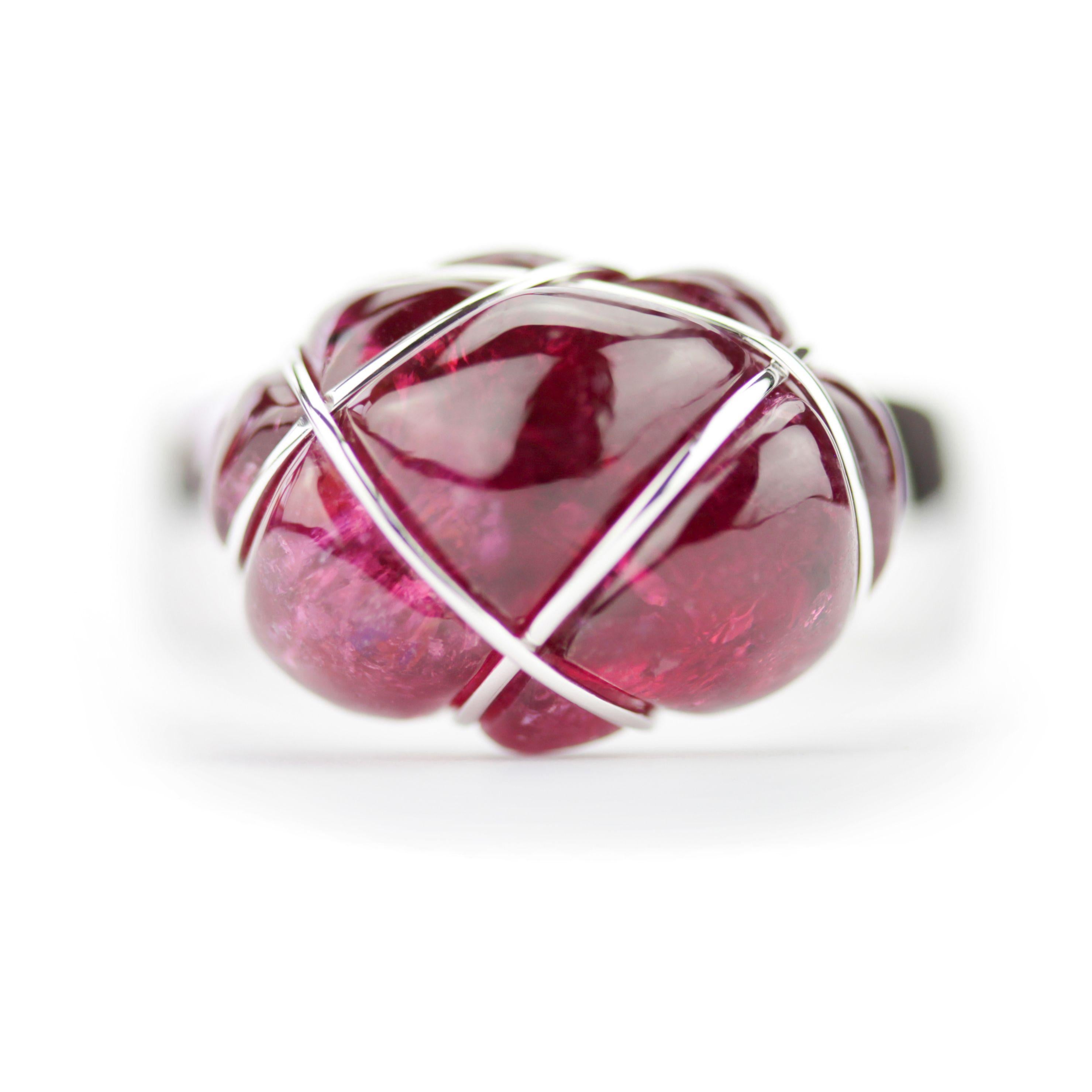 Cabochon Raspberry Rubellite Ring 'Bound' For Sale