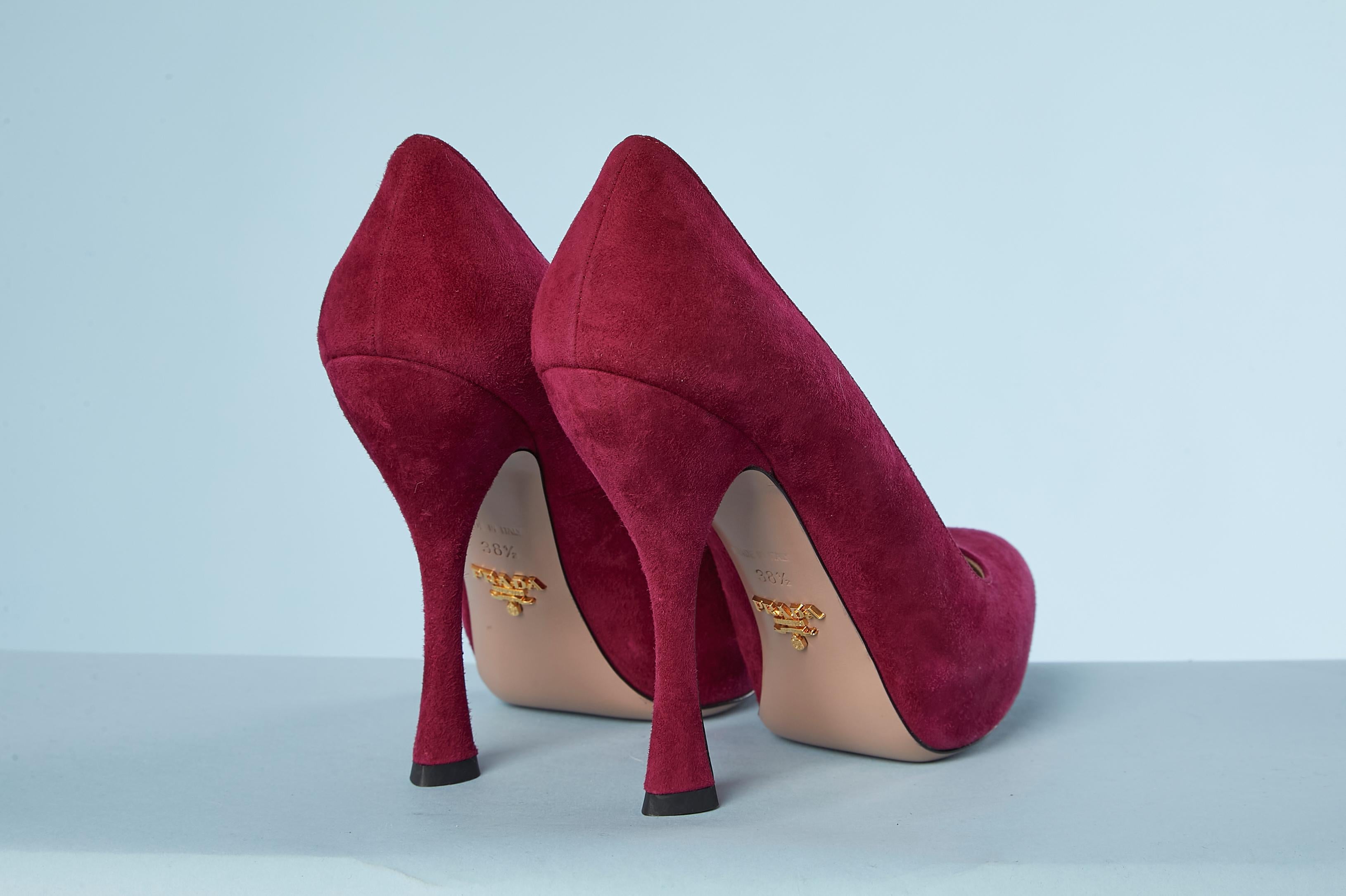 Red Raspberry suede pump Prada NEW  For Sale