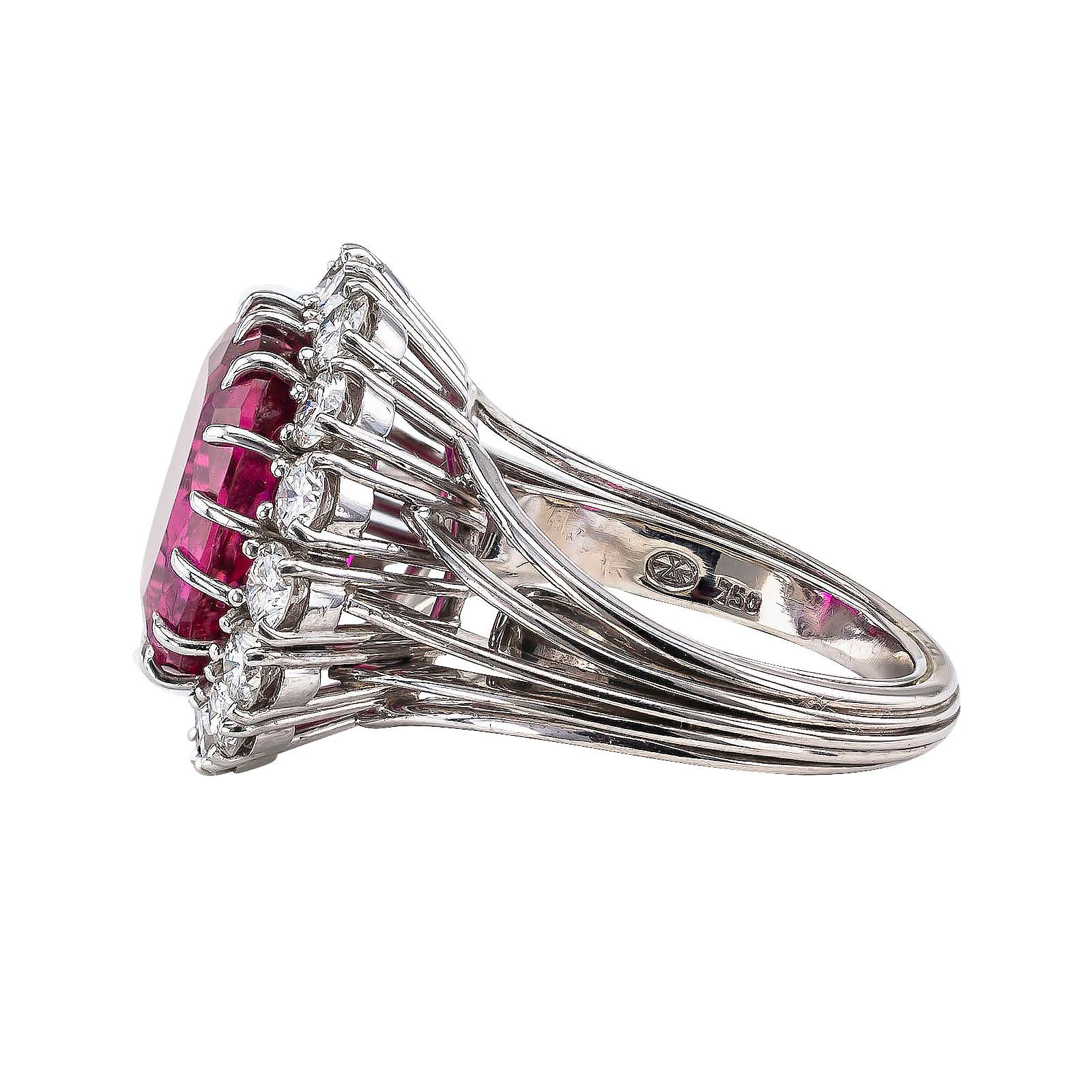 Modern Raspberry Tourmaline Diamond White Gold Cocktail Ring