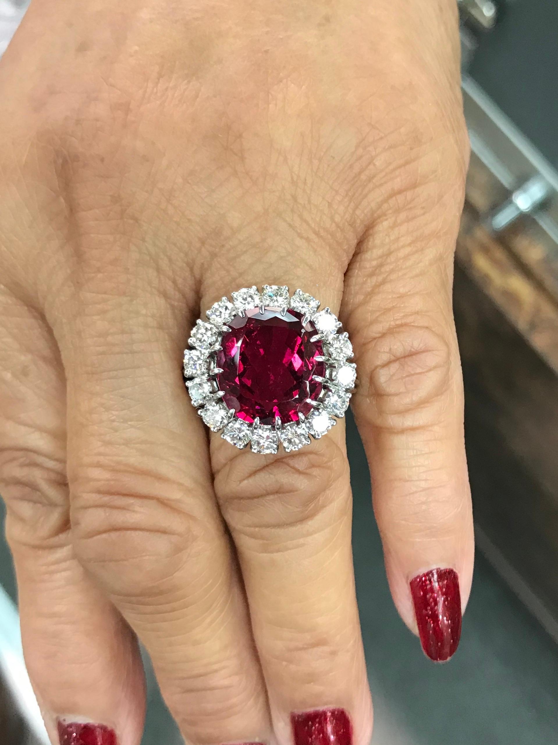 Raspberry Tourmaline Diamond White Gold Cocktail Ring In Good Condition In Los Angeles, CA