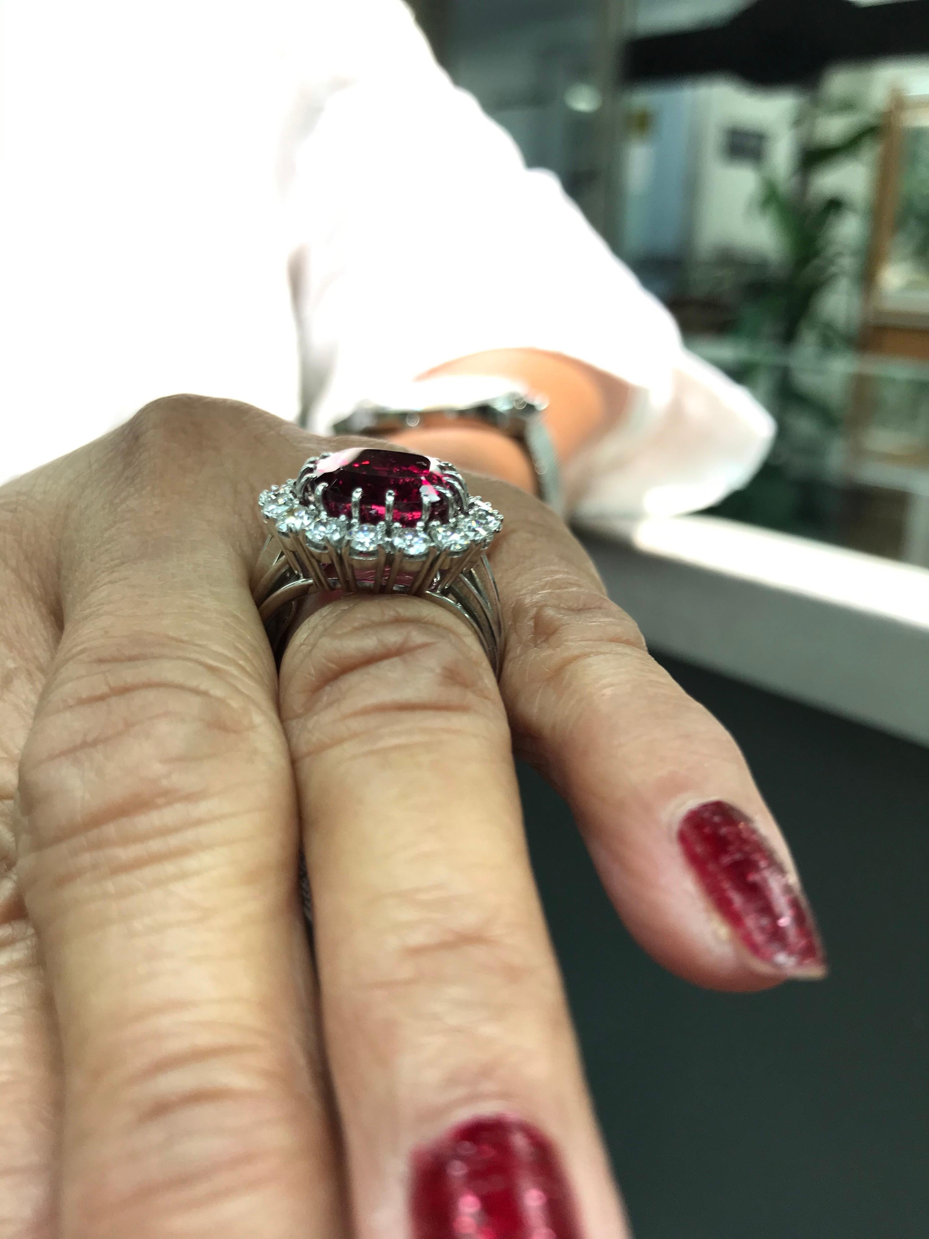 Women's Raspberry Tourmaline Diamond White Gold Cocktail Ring