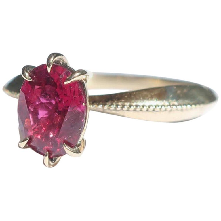 Raspberry Colored Rings Raspberry Tourmaline Inspired Tapered 14 Karat Yellow Gold Solitaire ...