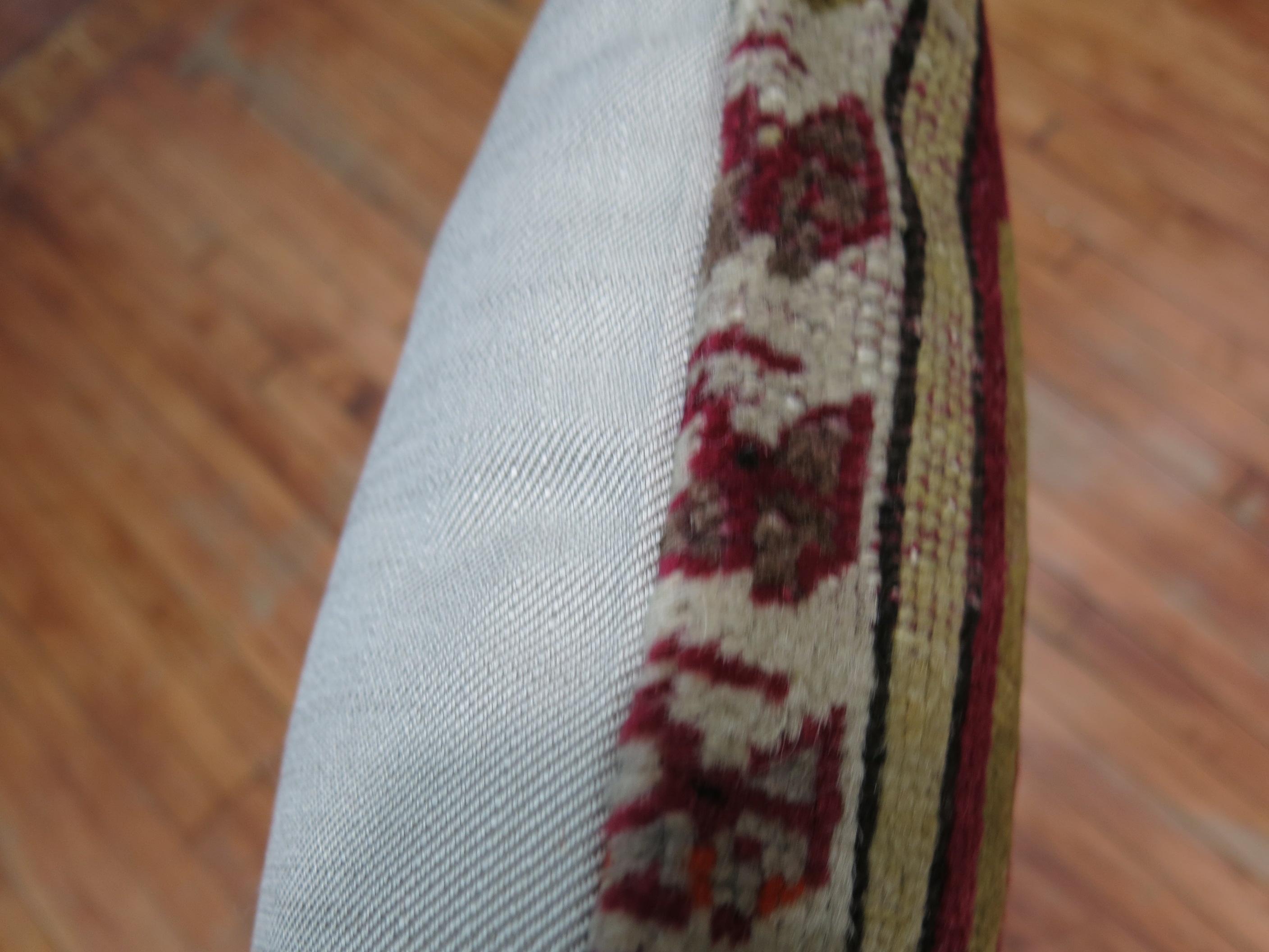 Victorian Raspberry Turkish Ghiordes Rug Pillow For Sale