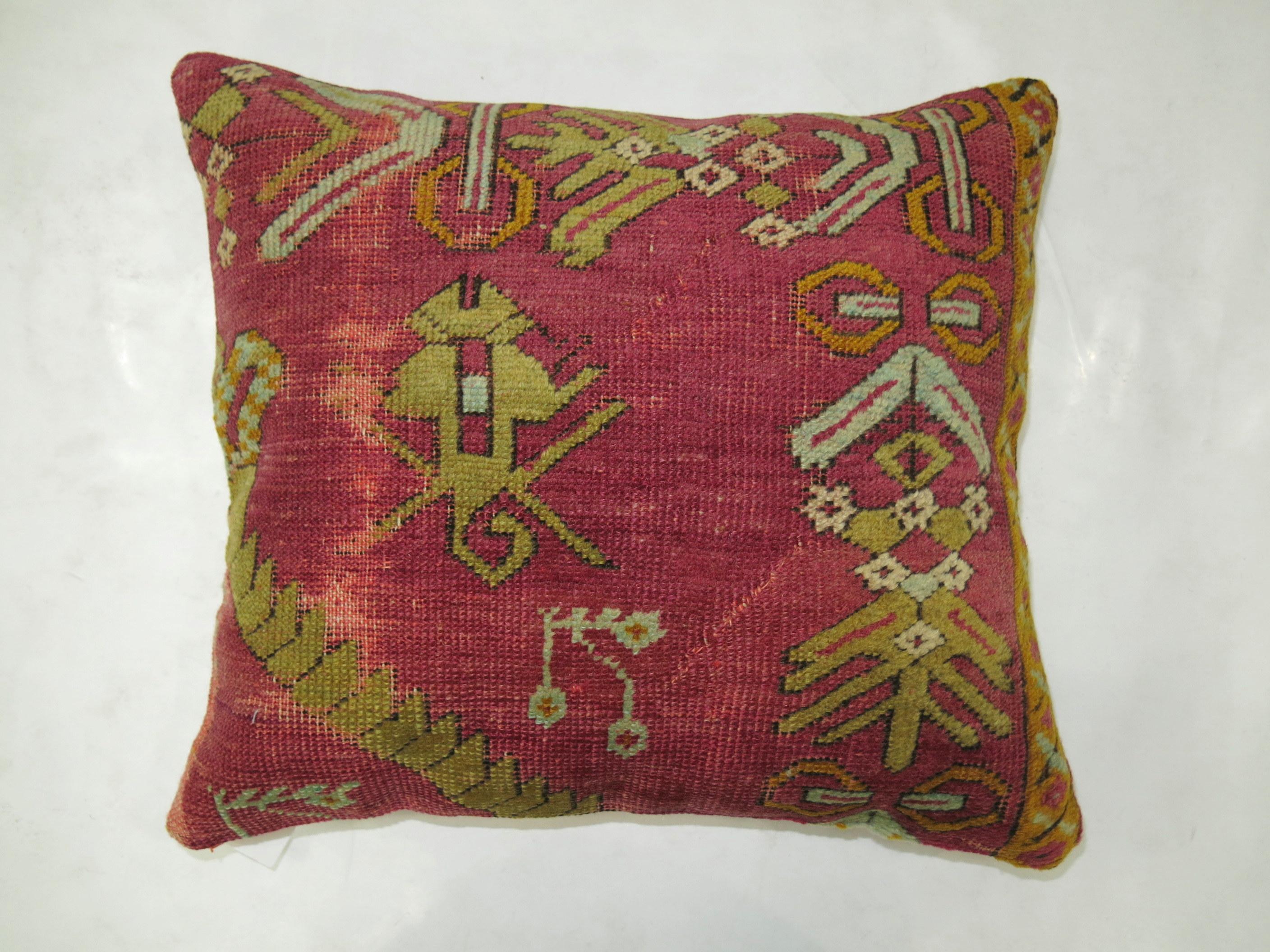 Agra Raspberry Turkish Rug Pillow For Sale