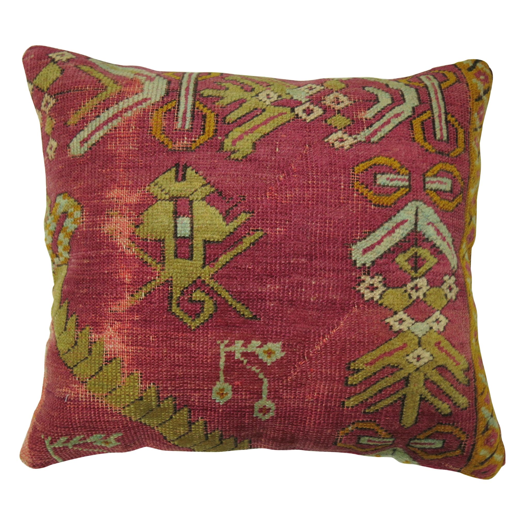 Raspberry Turkish Rug Pillow For Sale