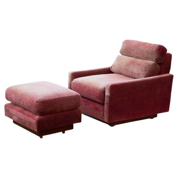 Raspberry Rounded Chairs Raspberry Velvet Lounge Chair and Ottoman For Sale at 1stDibs