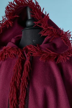 Raspberry wool coat/cape with hood and fringes edge SAINT LAURENT RIVE GAUCHE