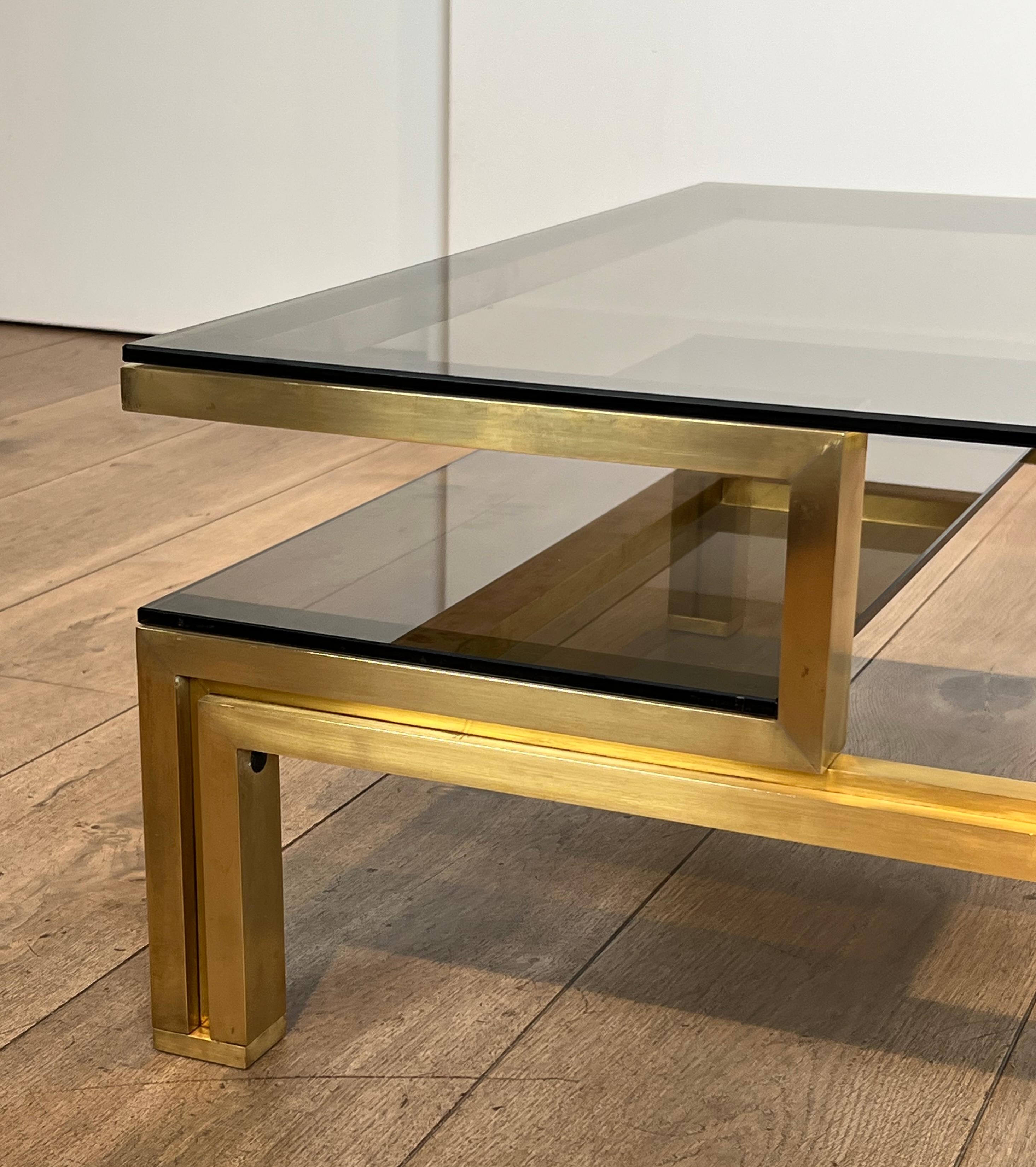 rass Coffee Table with Smoked Glass Shelves by Guy Lefèvre for Maison Jansen en vente 3
