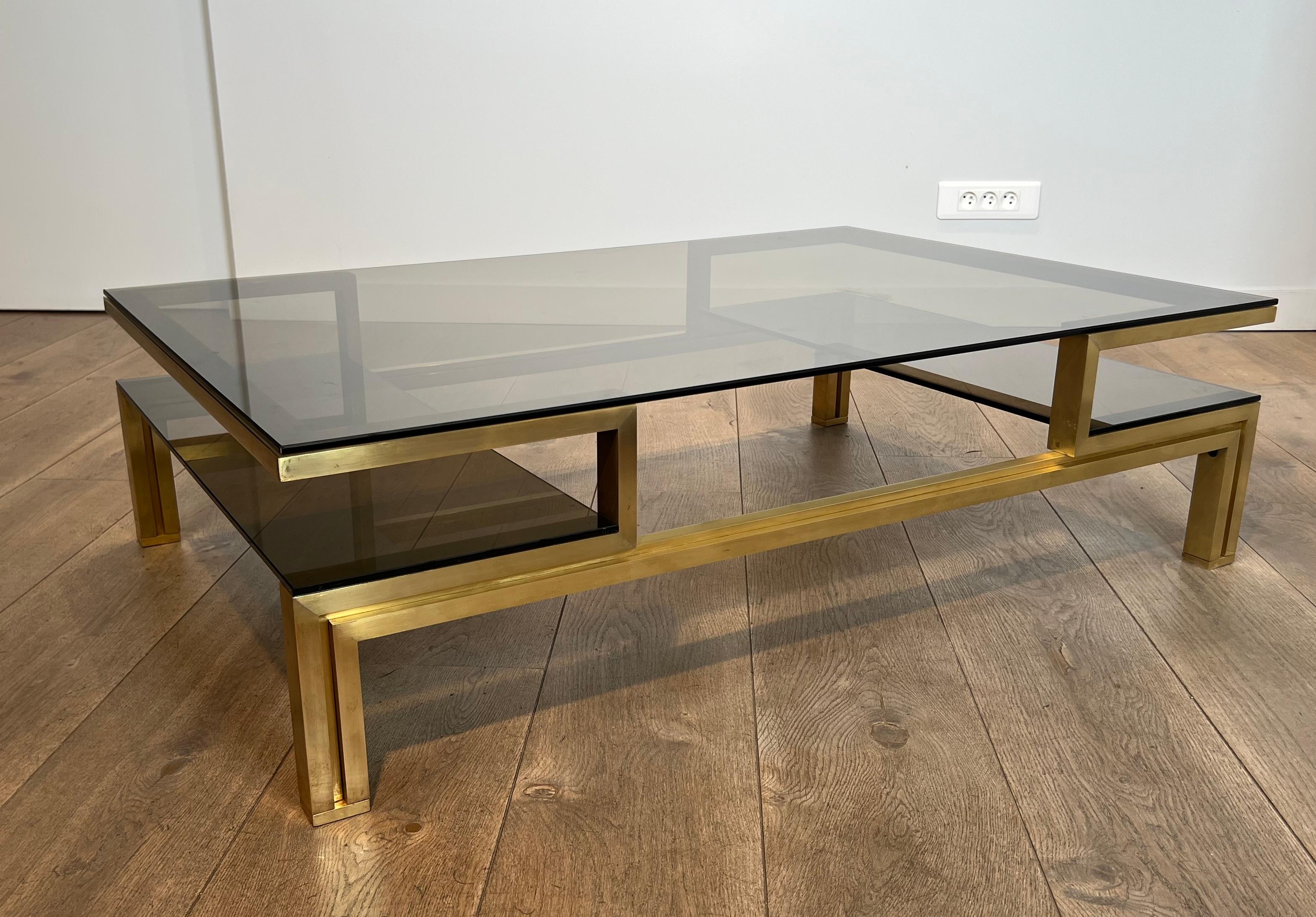 rass Coffee Table with Smoked Glass Shelves by Guy Lefèvre for Maison Jansen en vente 4