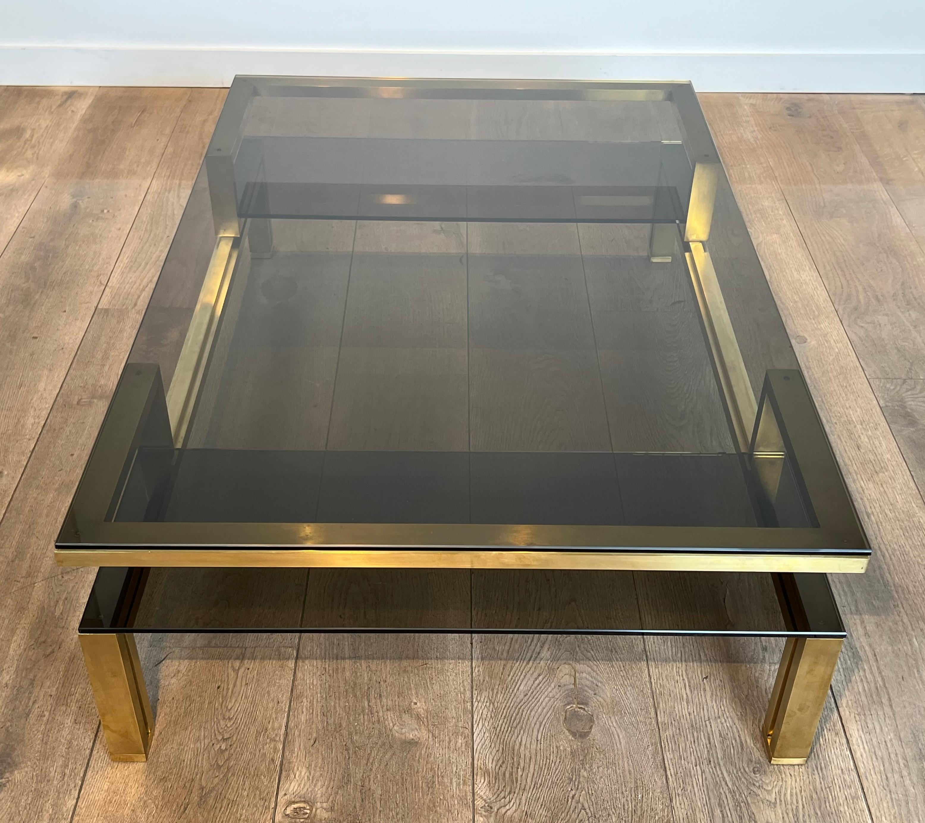 rass Coffee Table with Smoked Glass Shelves by Guy Lefèvre for Maison Jansen en vente 6