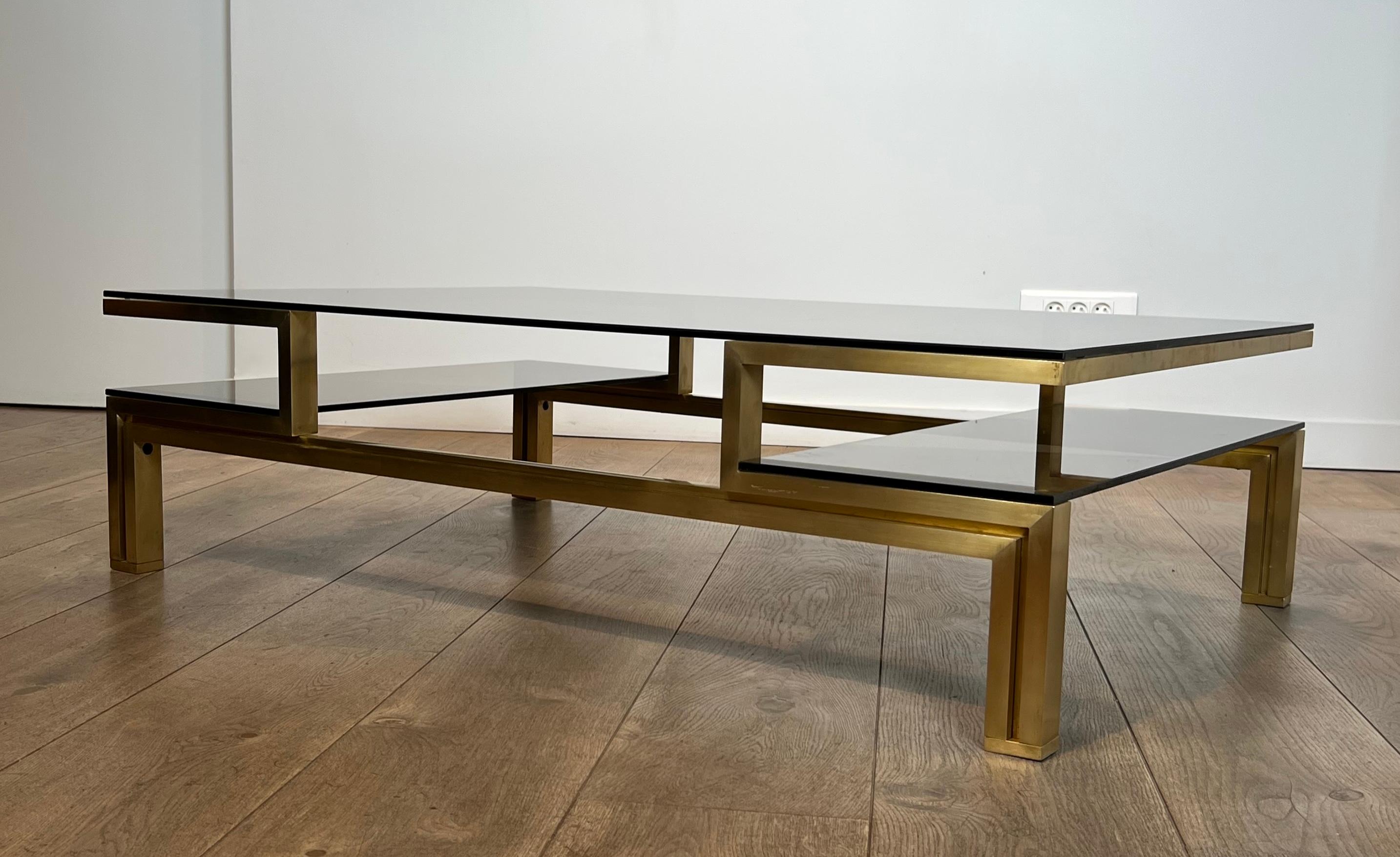rass Coffee Table with Smoked Glass Shelves by Guy Lefèvre for Maison Jansen en vente 7
