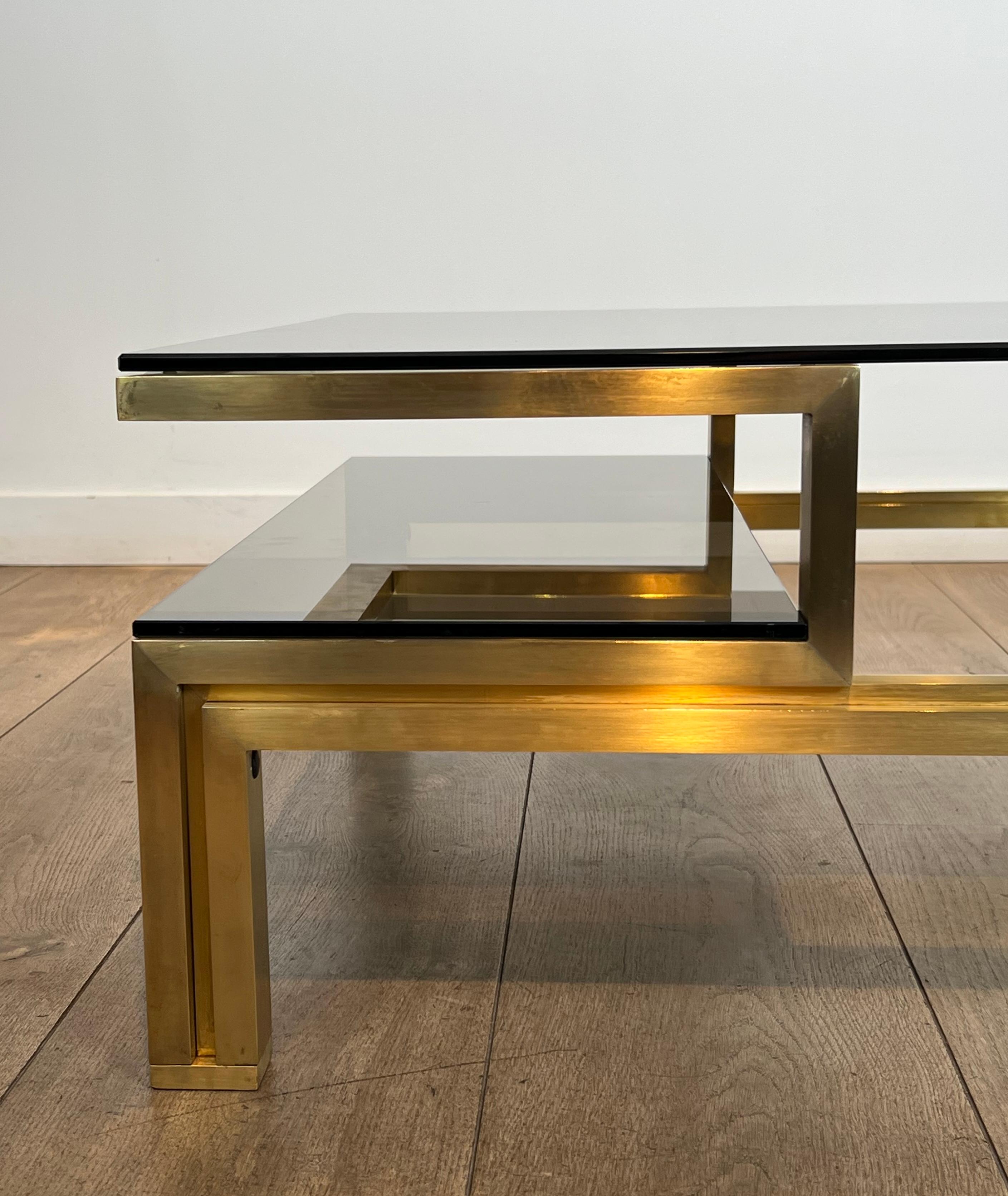 rass Coffee Table with Smoked Glass Shelves by Guy Lefèvre for Maison Jansen en vente 8