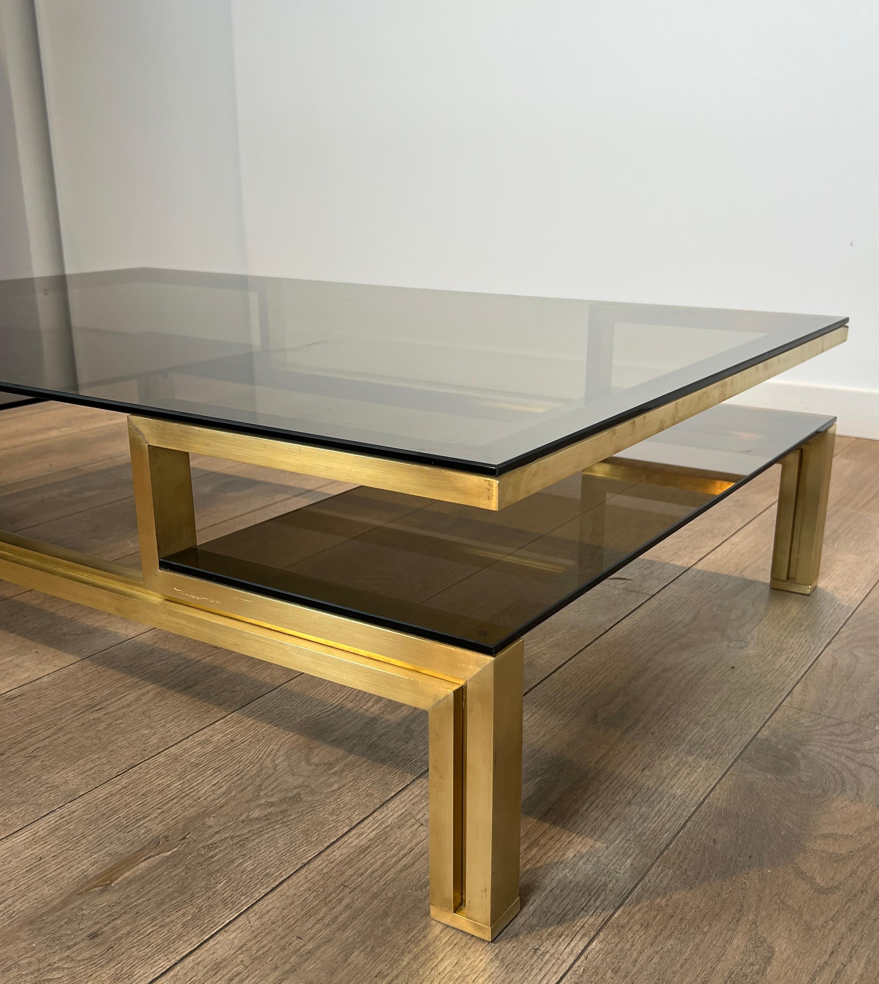 rass Coffee Table with Smoked Glass Shelves by Guy Lefèvre for Maison Jansen en vente 11
