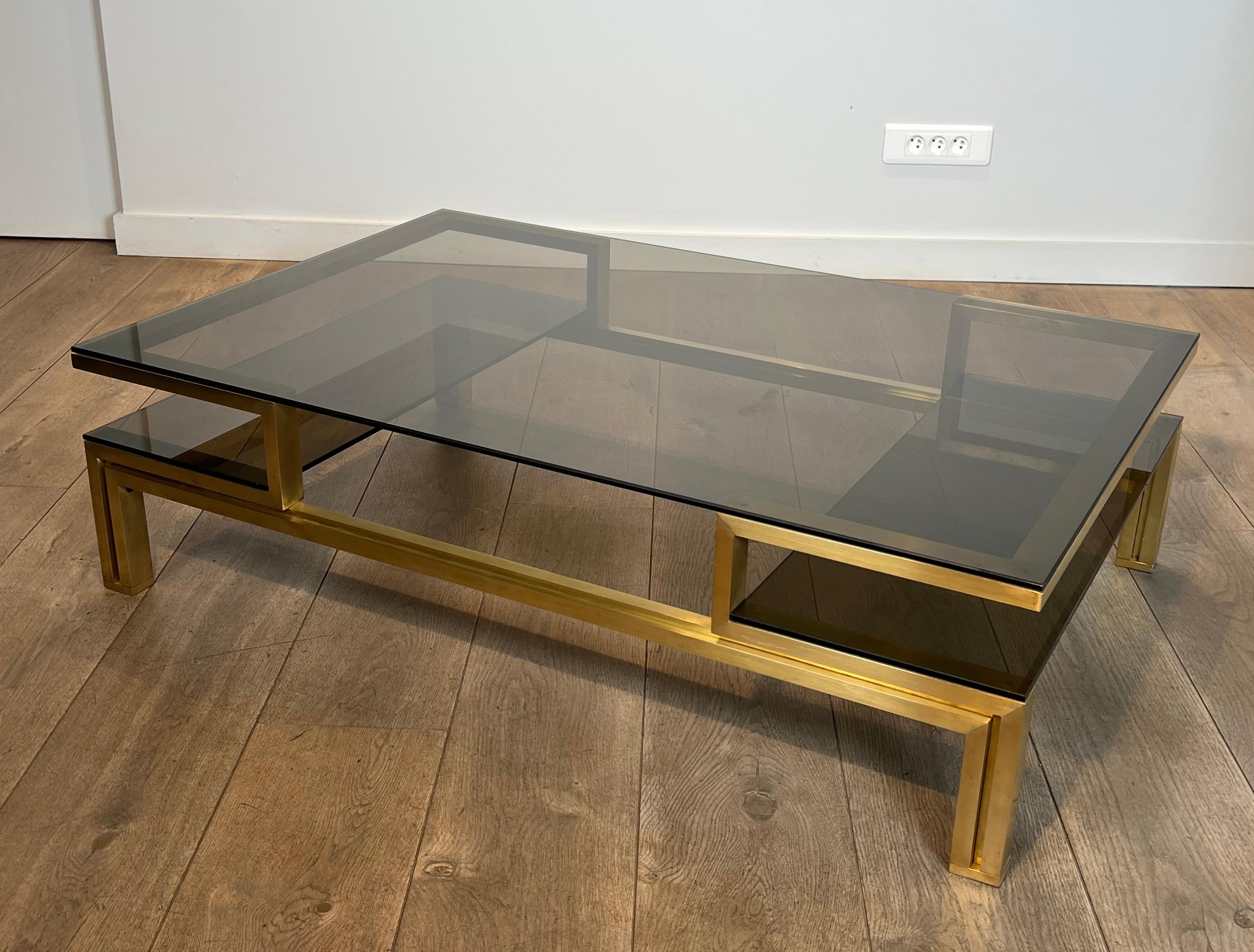 rass Coffee Table with Smoked Glass Shelves by Guy Lefèvre for Maison Jansen en vente 13