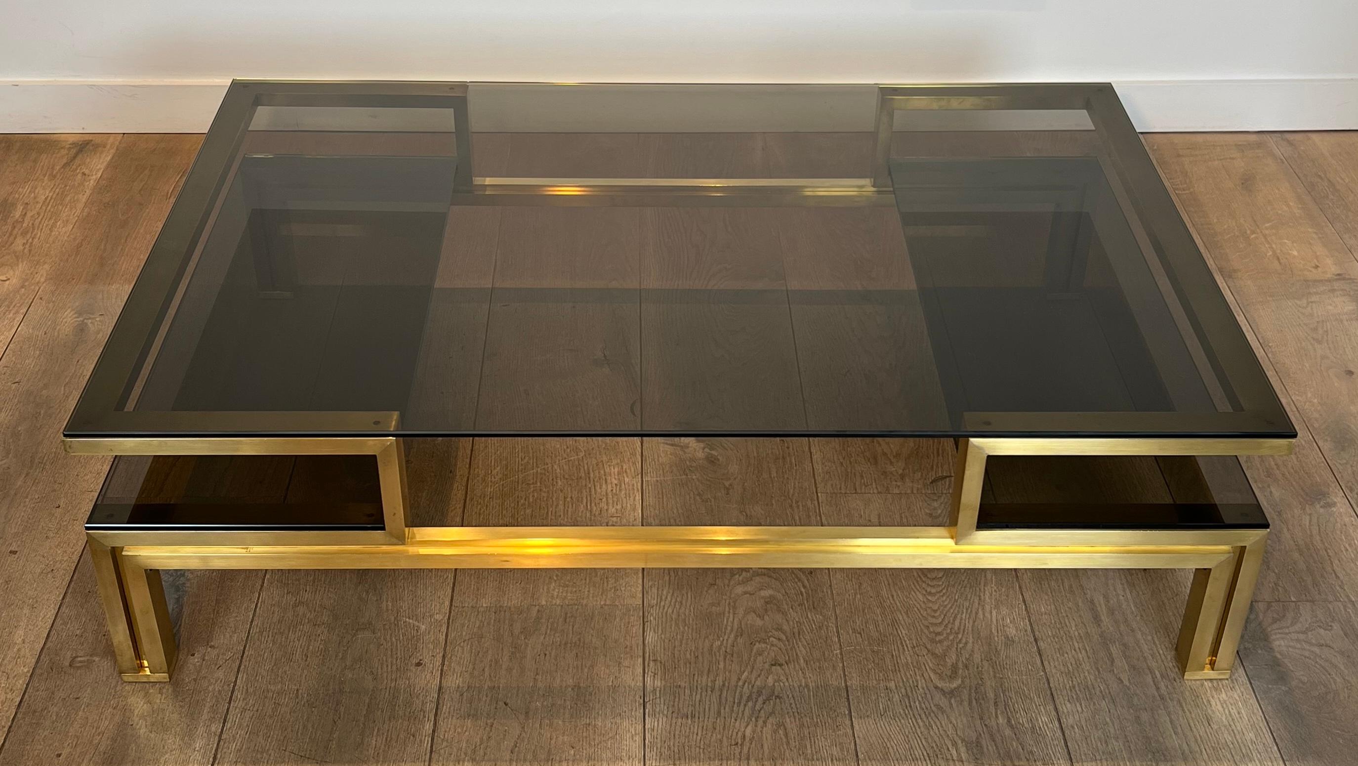 Français rass Coffee Table with Smoked Glass Shelves by Guy Lefèvre for Maison Jansen en vente