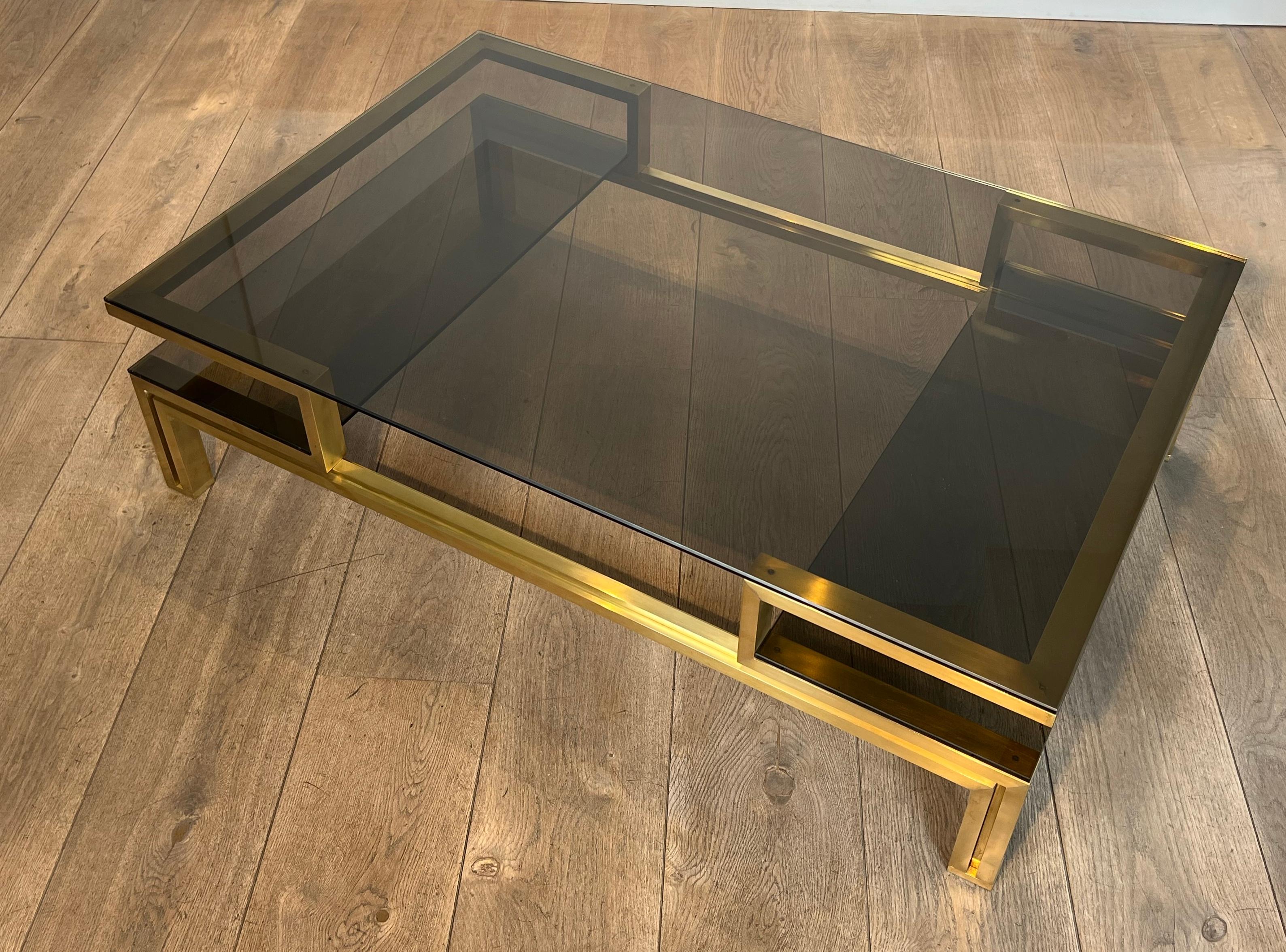 rass Coffee Table with Smoked Glass Shelves by Guy Lefèvre for Maison Jansen Bon état - En vente à Marcq-en-Barœul, Hauts-de-France