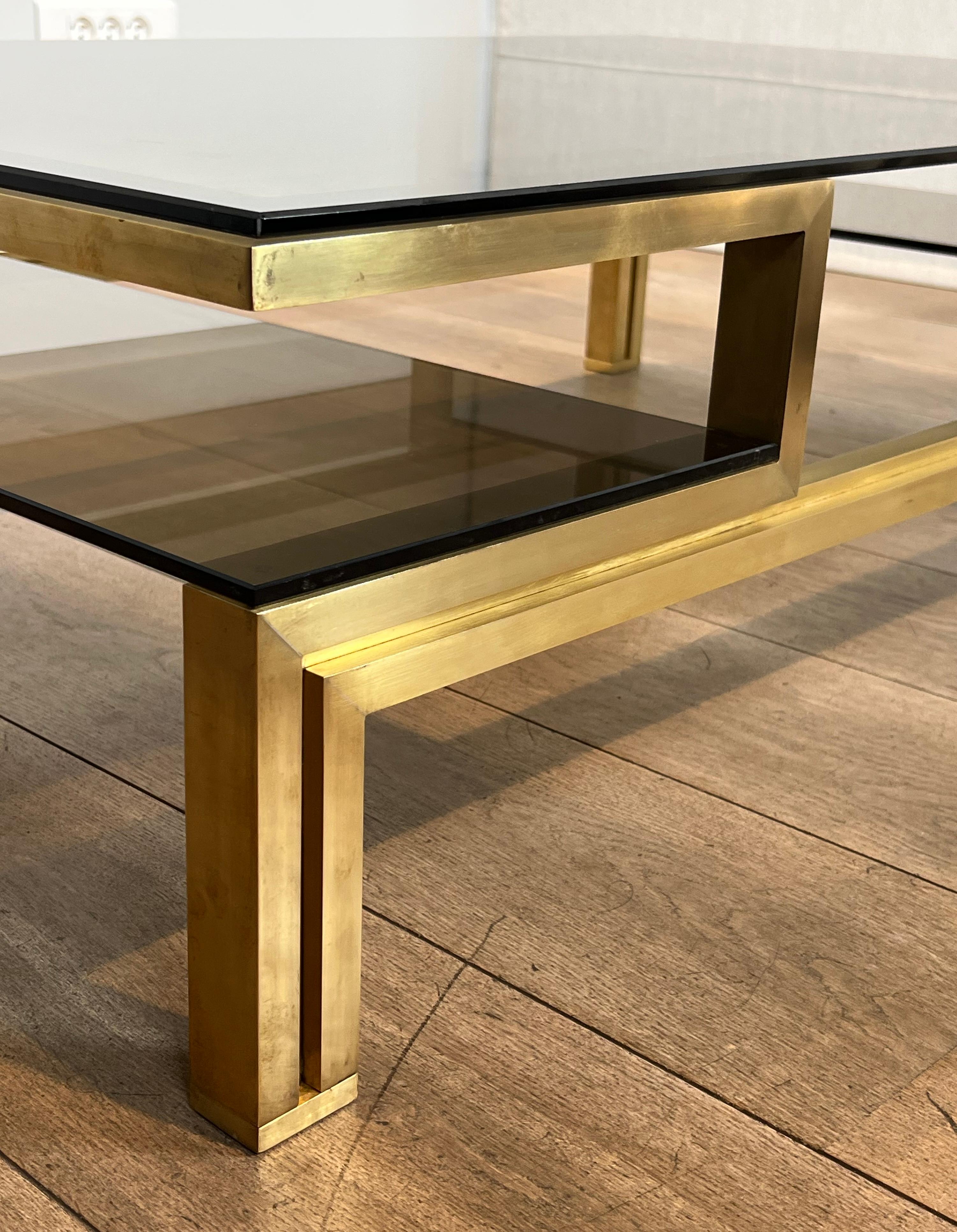 rass Coffee Table with Smoked Glass Shelves by Guy Lefèvre for Maison Jansen en vente 1
