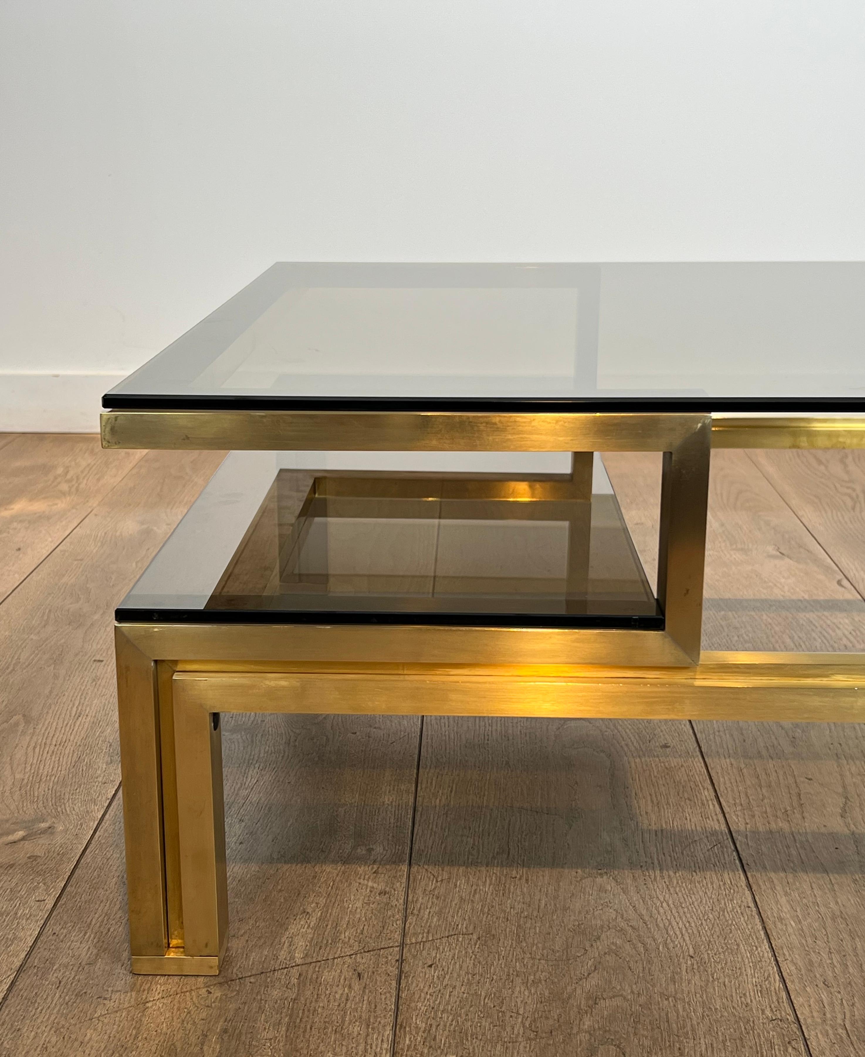 rass Coffee Table with Smoked Glass Shelves by Guy Lefèvre for Maison Jansen en vente 2