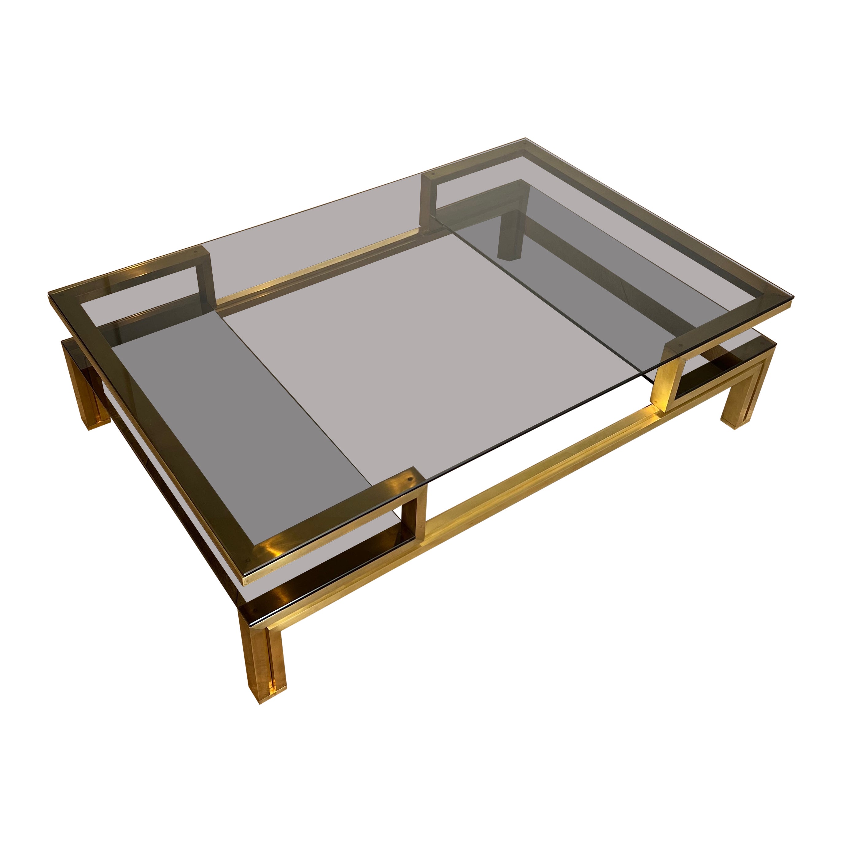 rass Coffee Table with Smoked Glass Shelves by Guy Lefèvre for Maison Jansen en vente