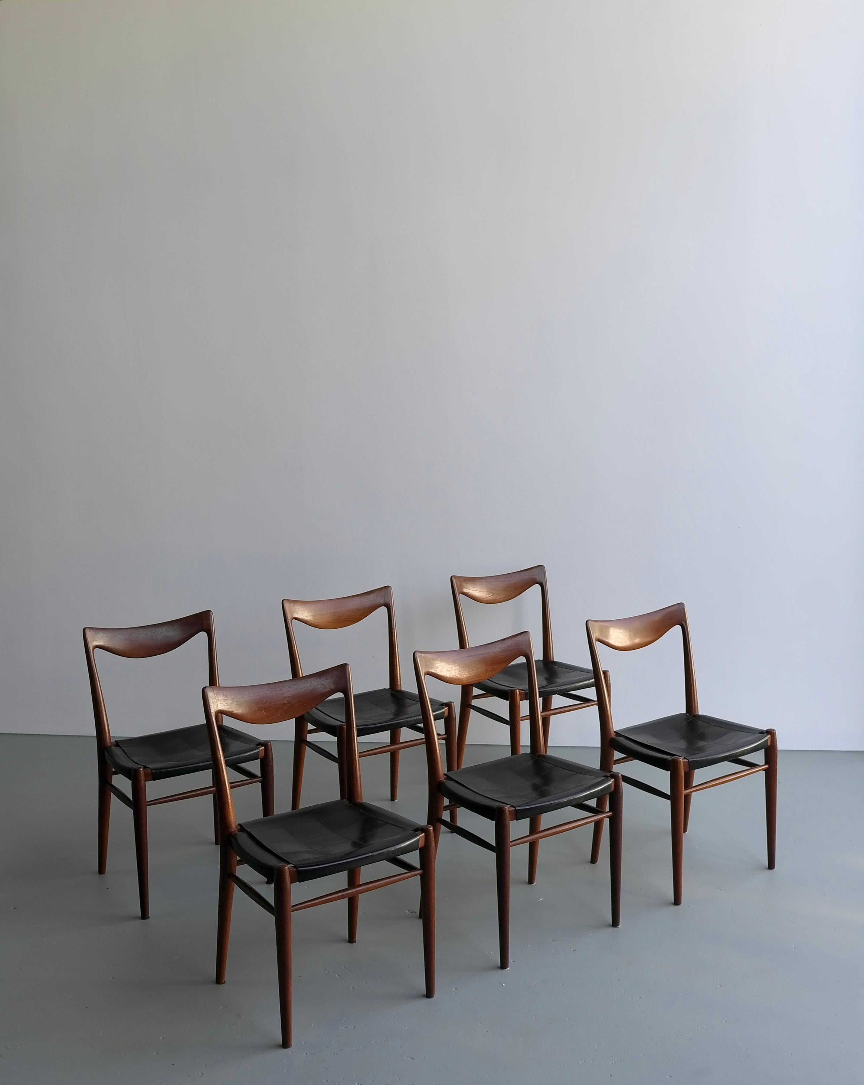 Rastad and Relling Six Bambi Chairs in Teak and Black Leather by Gustav Bahus For Sale 6