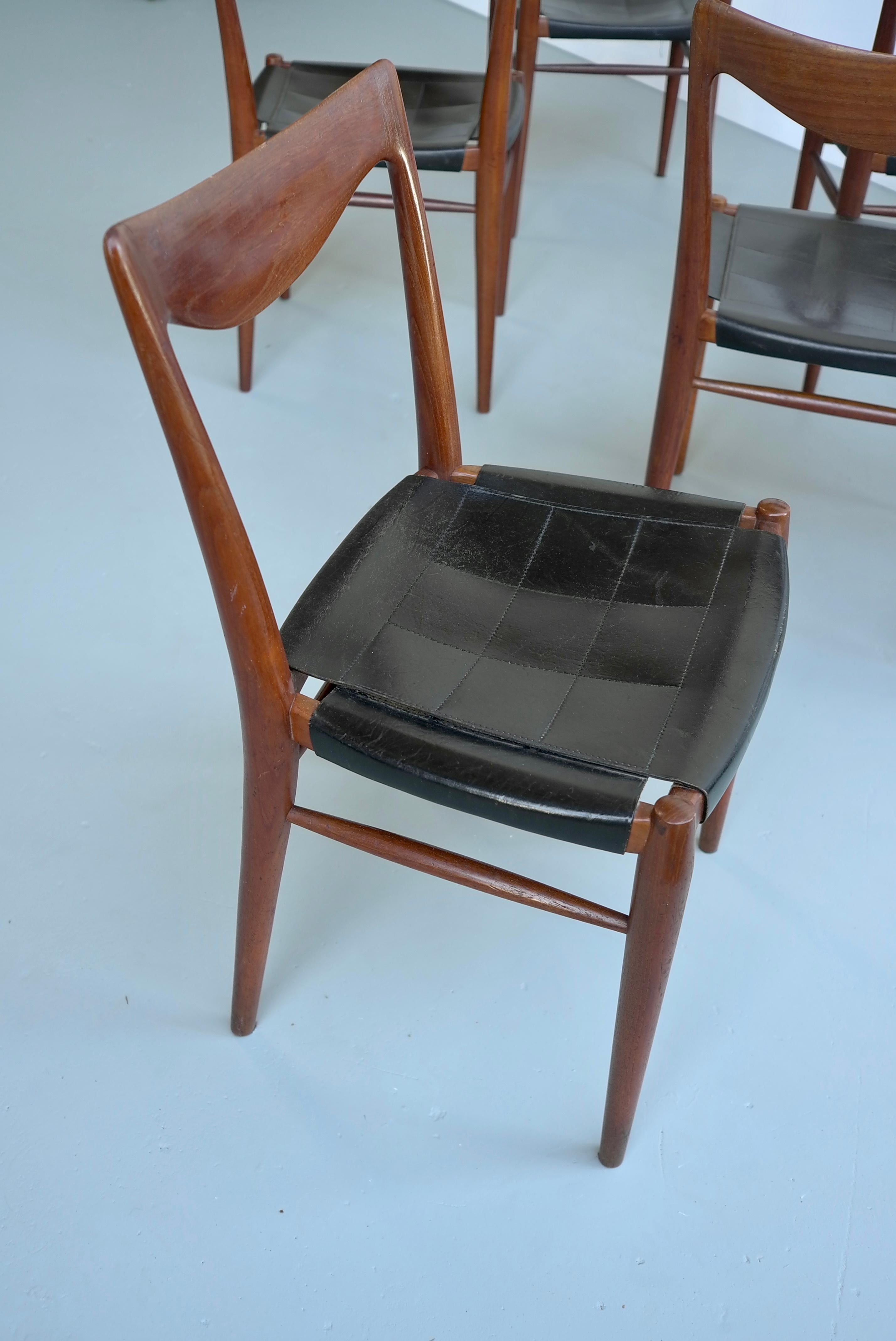 Rastad and Relling Six Bambi Chairs in Teak and Black Leather by Gustav Bahus For Sale 11