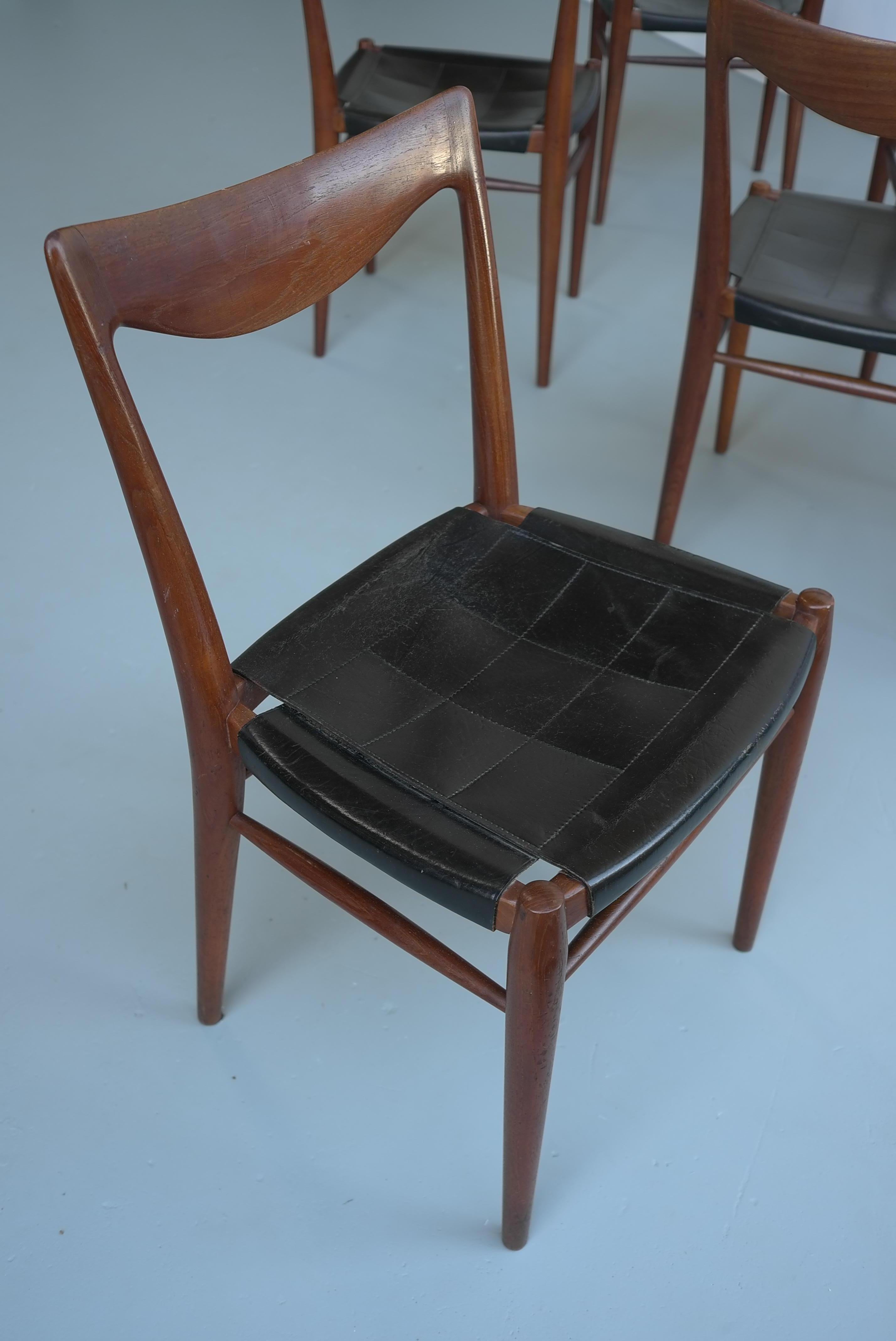 Rastad and Relling Six Bambi Chairs in Teak and Black Leather by Gustav Bahus For Sale 2