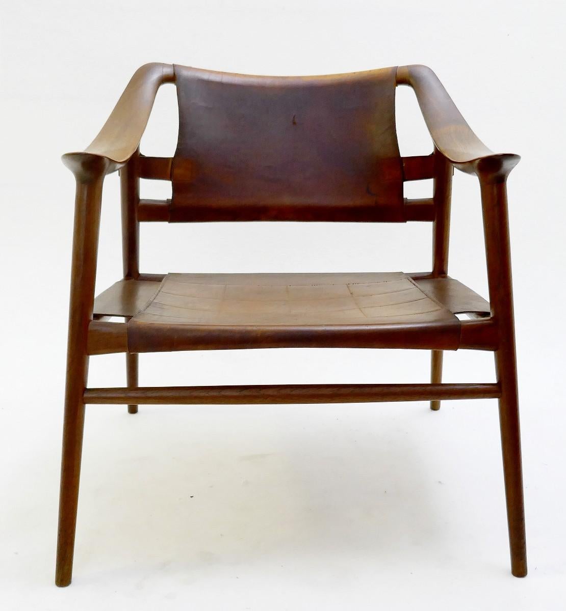 Rastad & Relling 'Bambi' armchair in teak and cognac leather, Norway, circa 1970s.