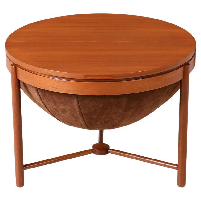 Rastad & Relling Teak & Leather Side or Sewing Table for Rasmus Solberg For Sale