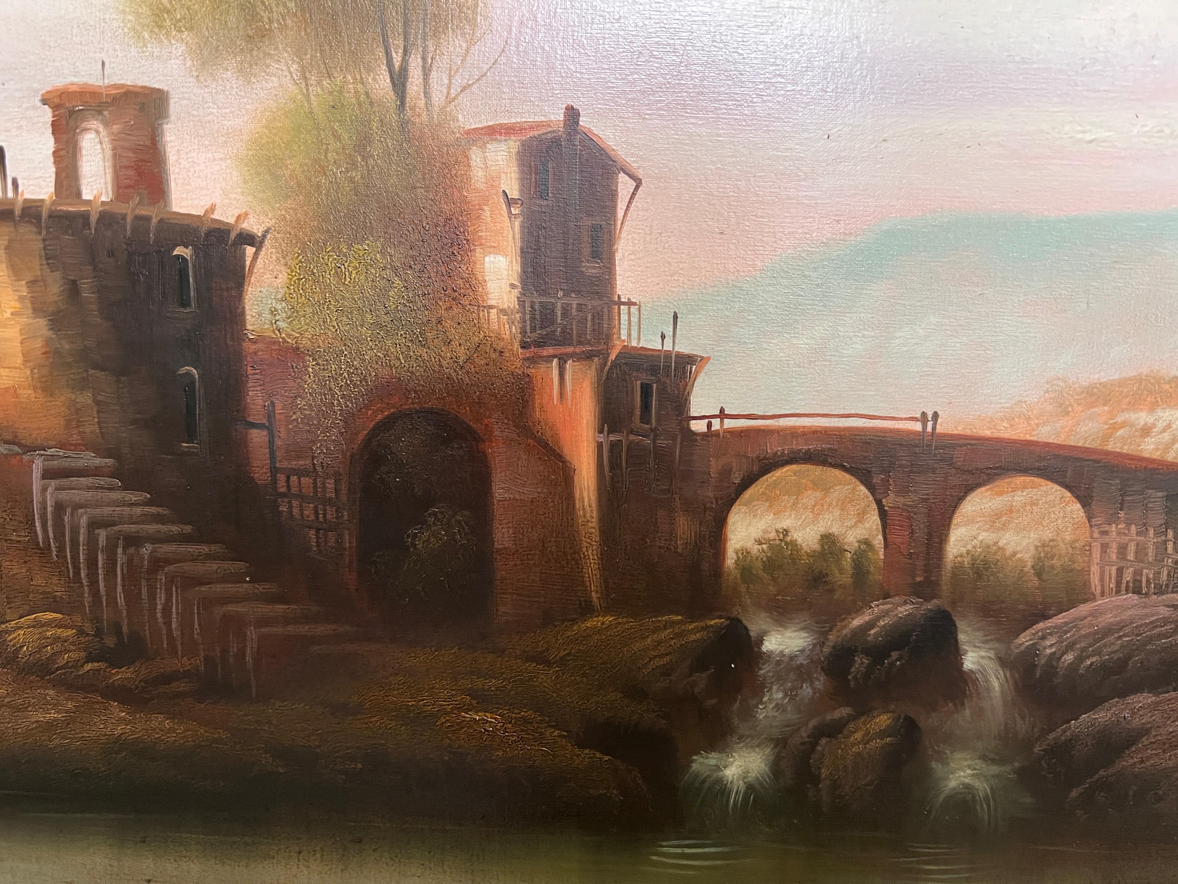 Antique Italian Landscape Oil Painting Signed Rastelli, Vintage Framed Art For Sale 10