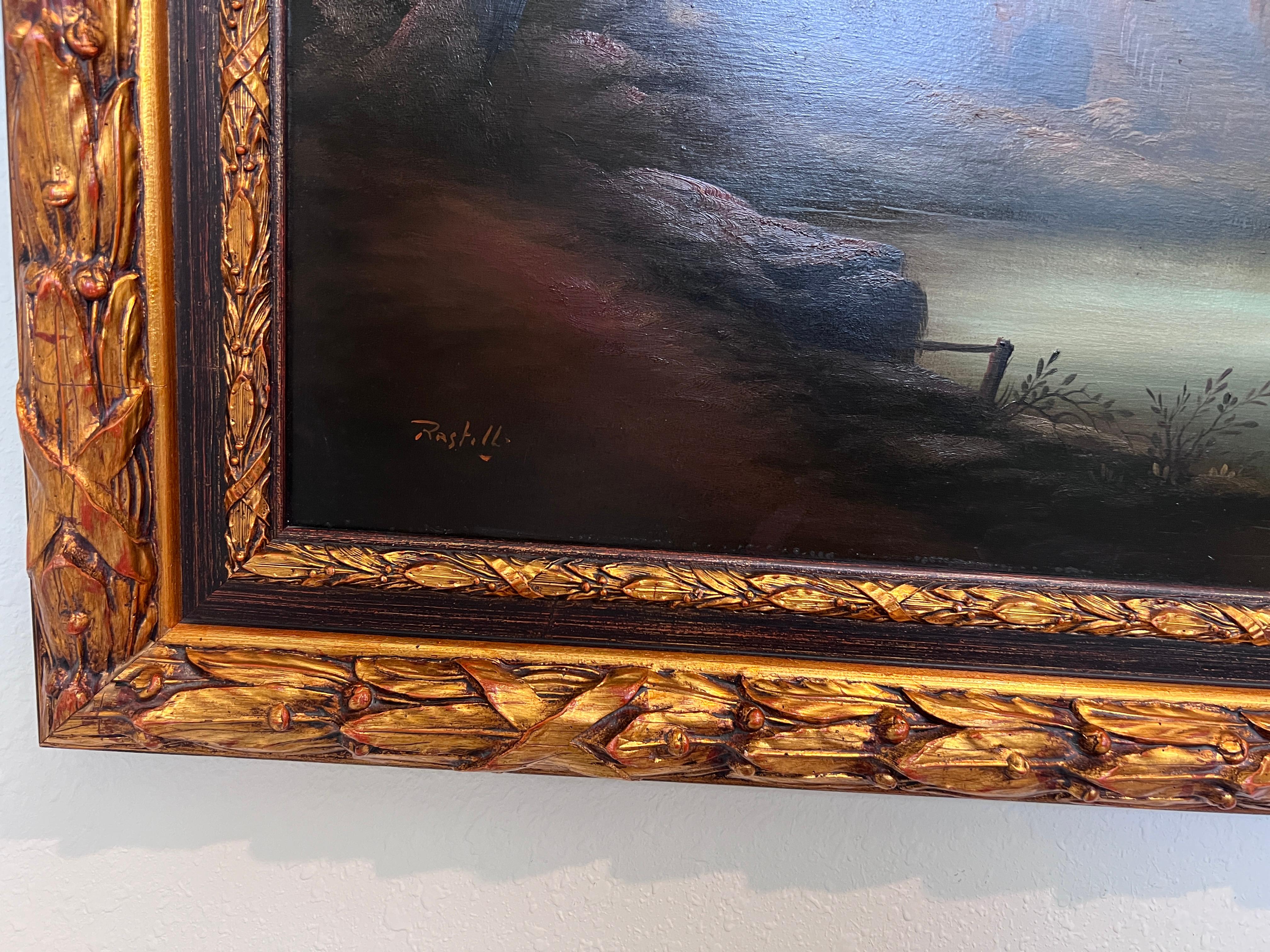 Antique Italian Landscape Oil Painting Signed Rastelli, Vintage Framed Art For Sale 3