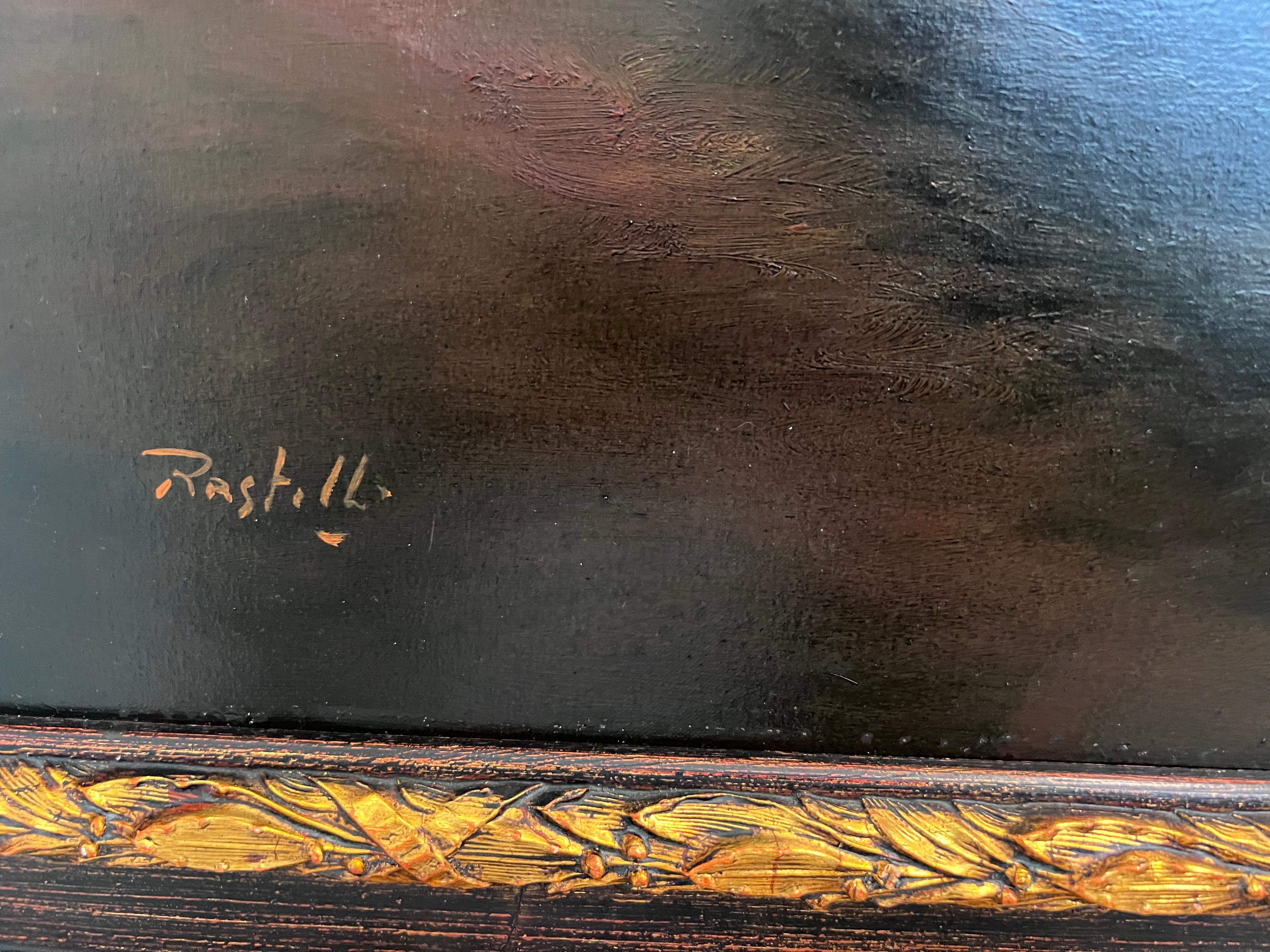 Antique Italian Landscape Oil Painting Signed Rastelli, Vintage Framed Art For Sale 4