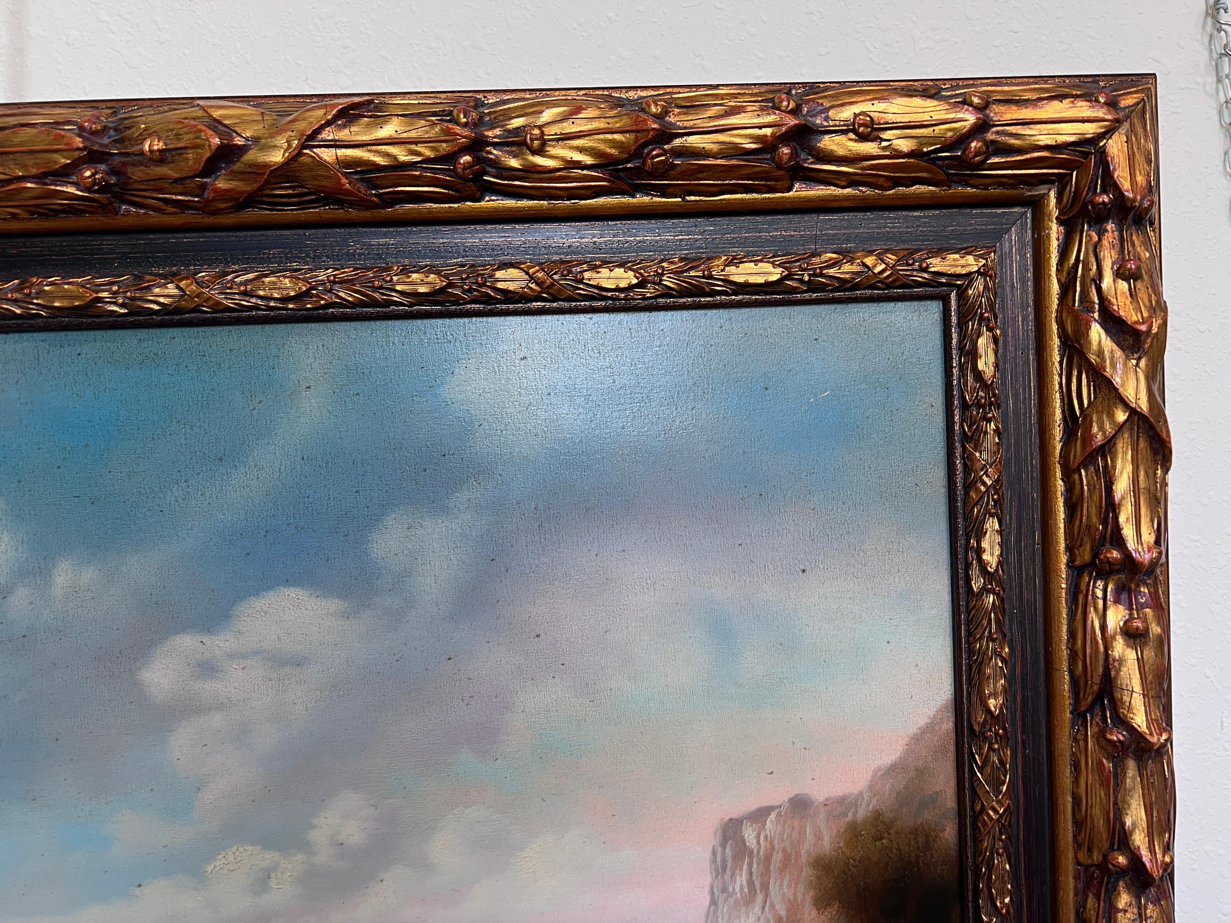 Antique Italian Landscape Oil Painting Signed Rastelli, Vintage Framed Art For Sale 6
