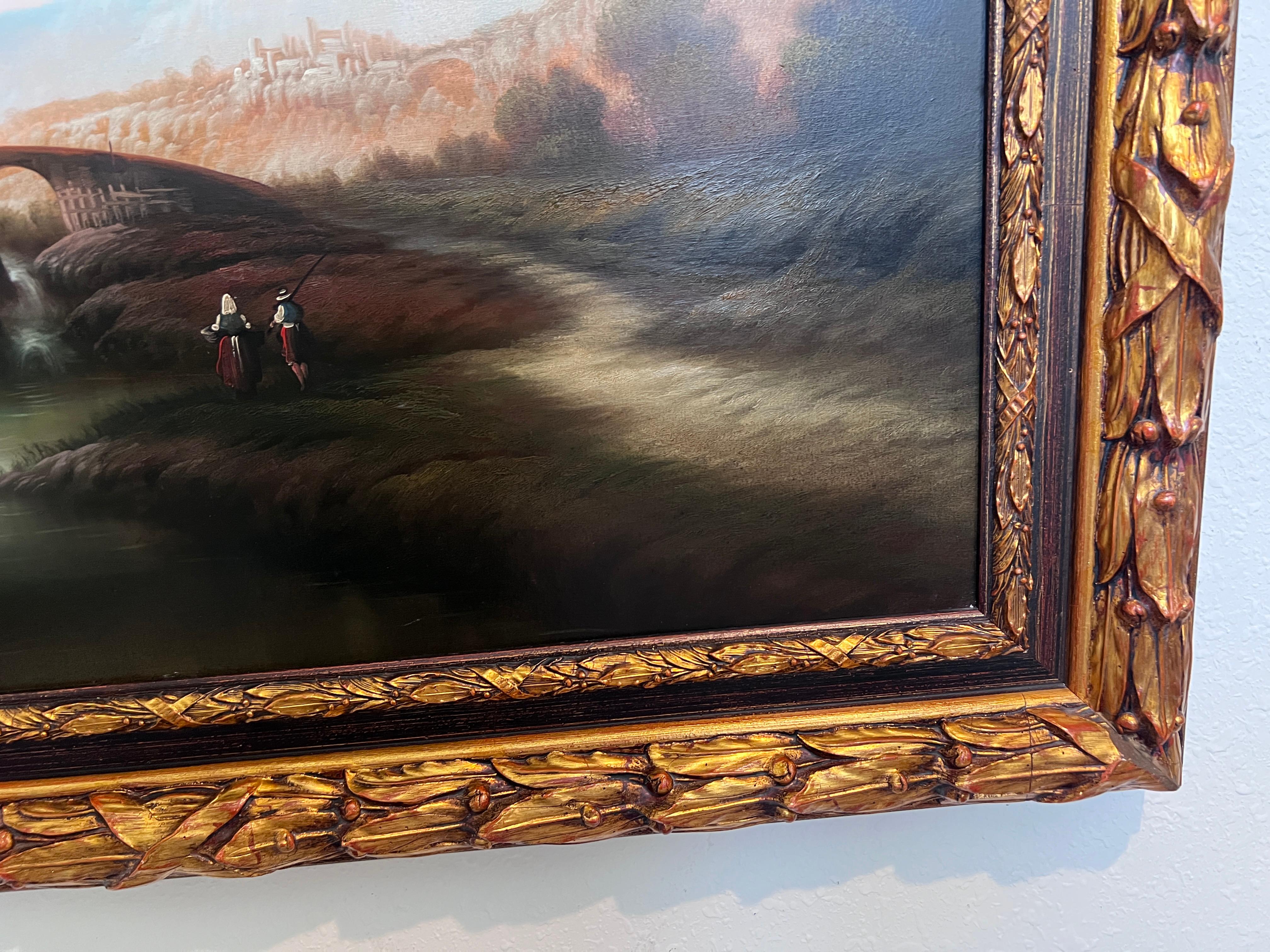 Antique Italian Landscape Oil Painting Signed Rastelli, Vintage Framed Art For Sale 7