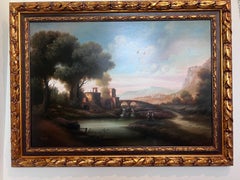 Antique Italian Landscape Oil Painting Signed Rastelli, Vintage Framed Art