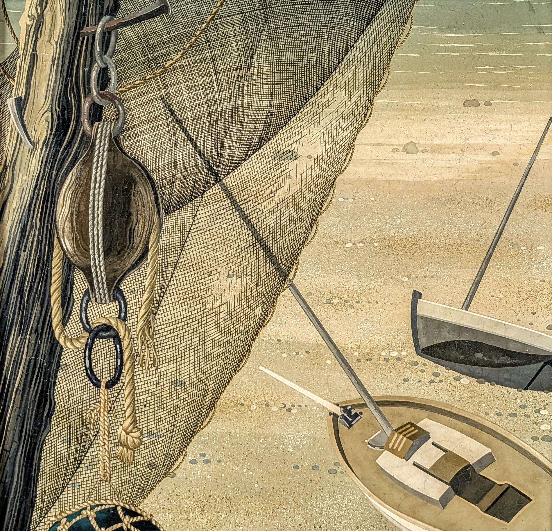 Un superbo paesaggio ad olio su tavola della metà del XX secolo che raffigura delle barche sulla spiaggia, opera dell'importante artista naïf franco-russo Rastislaw Racoff.

L'opera è splendidamente eseguita nello stile caratteristico dell'artista e