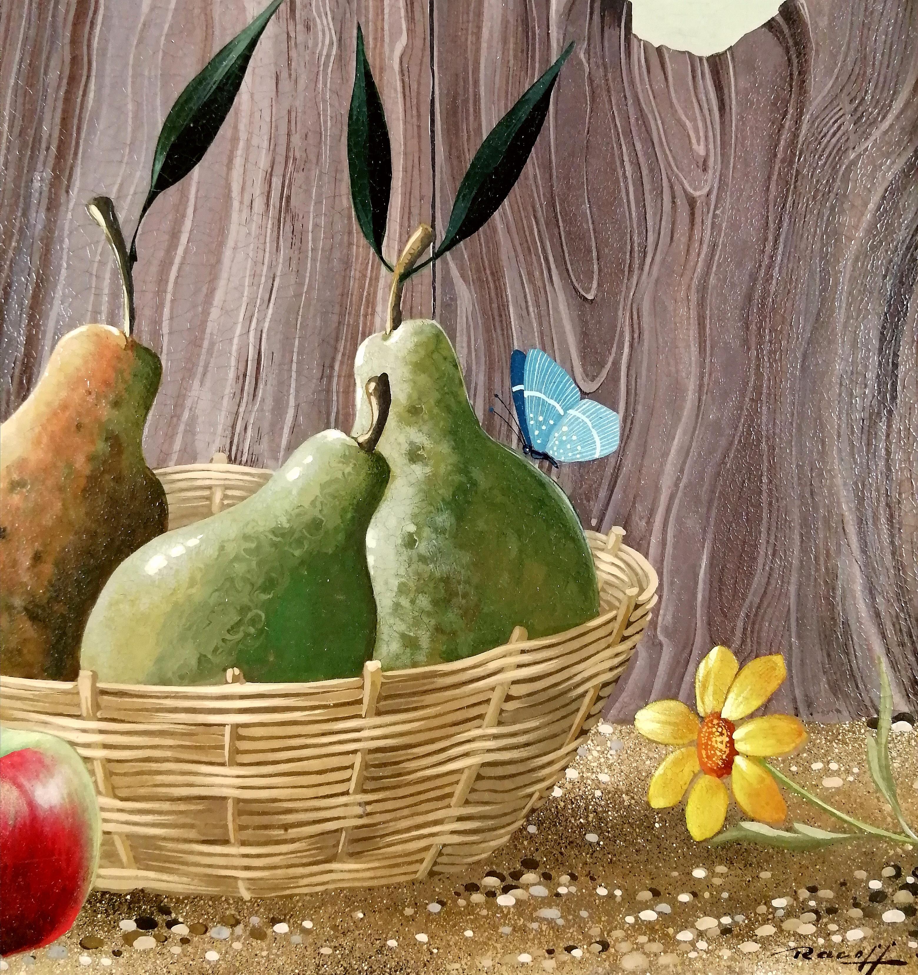 Naturaleza Muerta - Pintura Naïf Francesa Rusa de Frutas y Verduras de mediados del siglo XX - Still-Life Painting Marrón de Rastislaw Racoff