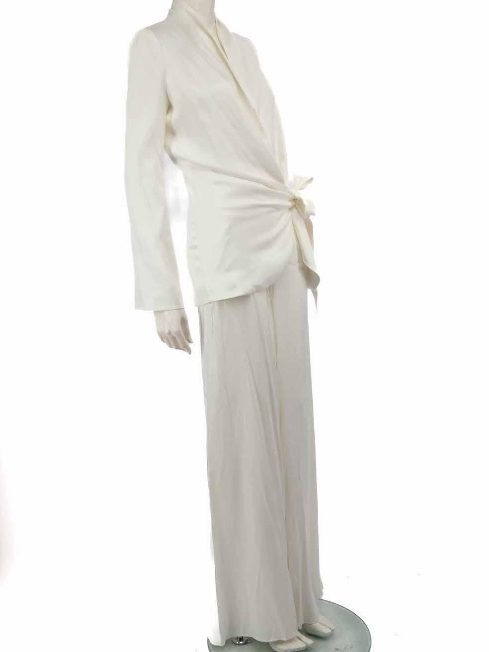 CONDITION is Never worn, with tags. No visible wear to set is evident on this new Rat & Boa designer resale item.
 
 
 
 Details
 
 
 White
 
 Cupro
 
 Suit set
 
 Long sleeve blazer
 
 Tie fastening
 
 Shoulder pads
 
 Wide leg trousers
 
 2x Side