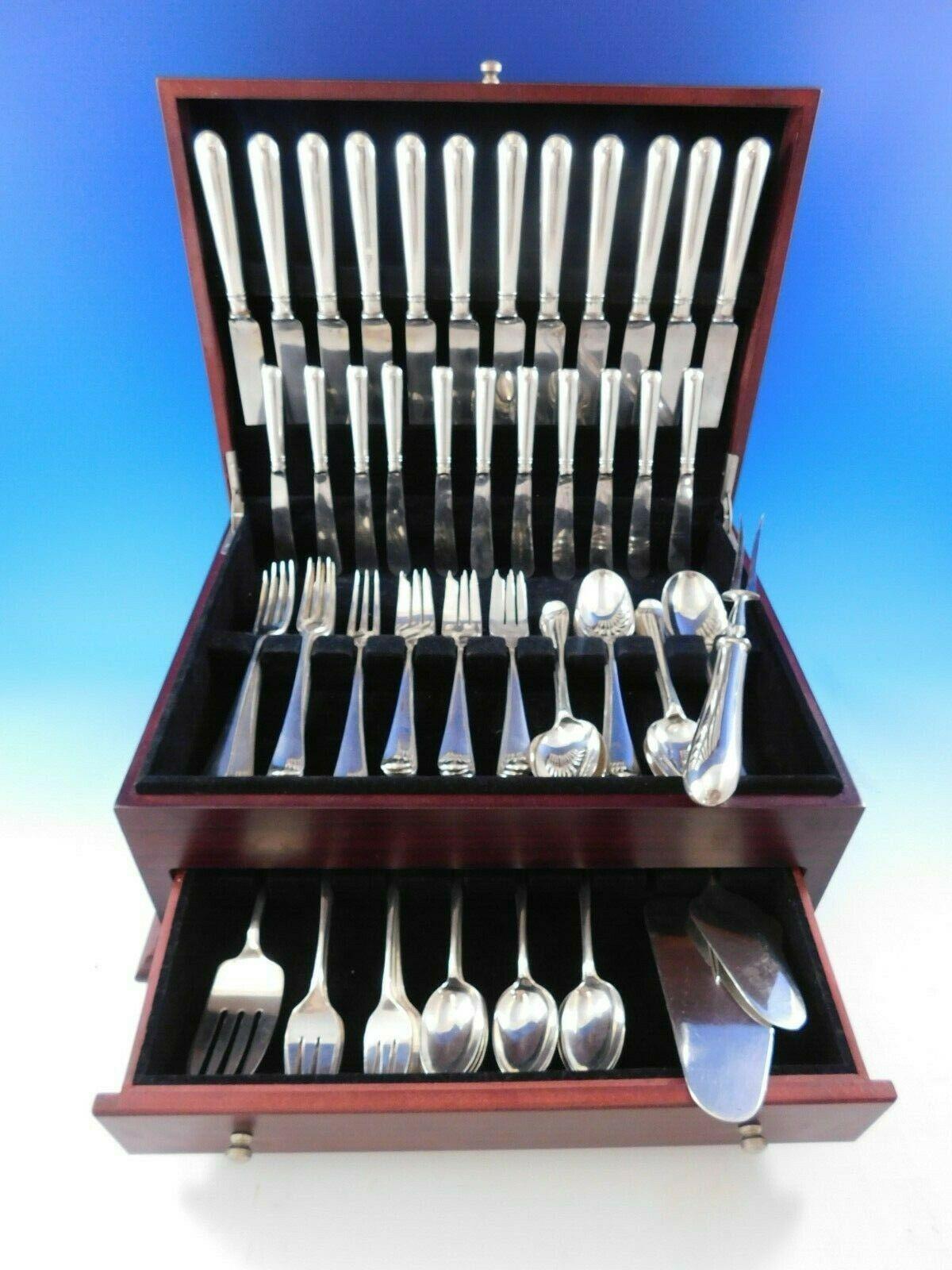 Timeless rat tail by Spaulding Co. (ENGLAND) sterling silver flatware set - 89 pieces. This set includes:

12 dinner knives, 9 3/4